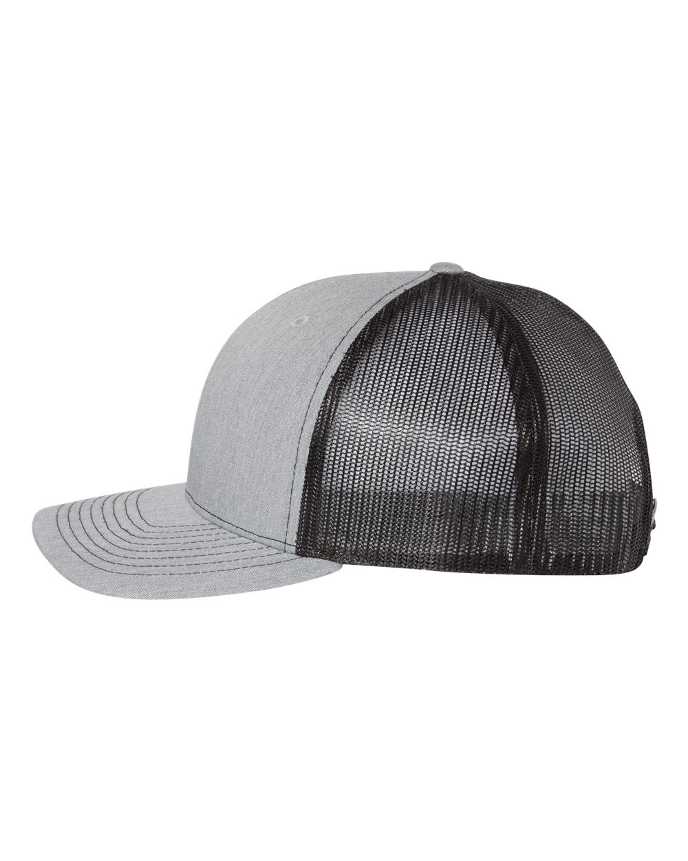 Heather Grey and Black Color Five-Panel Trucker Cap Back View Side View