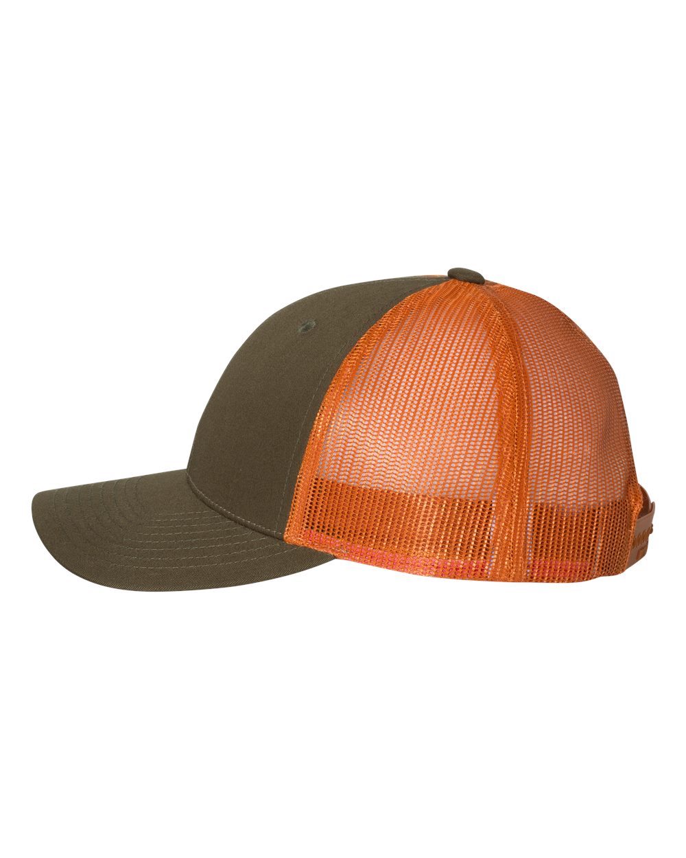 Dark Loden and Jaffa Orange Color Richardson Low Pro Trucker Cap Side View