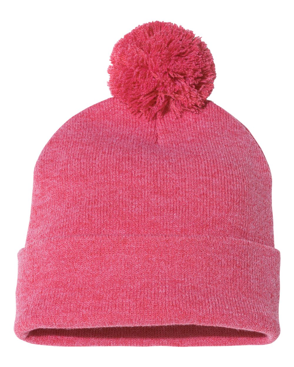 Heather Red Color Pom-Pom 12" Knit Beanie