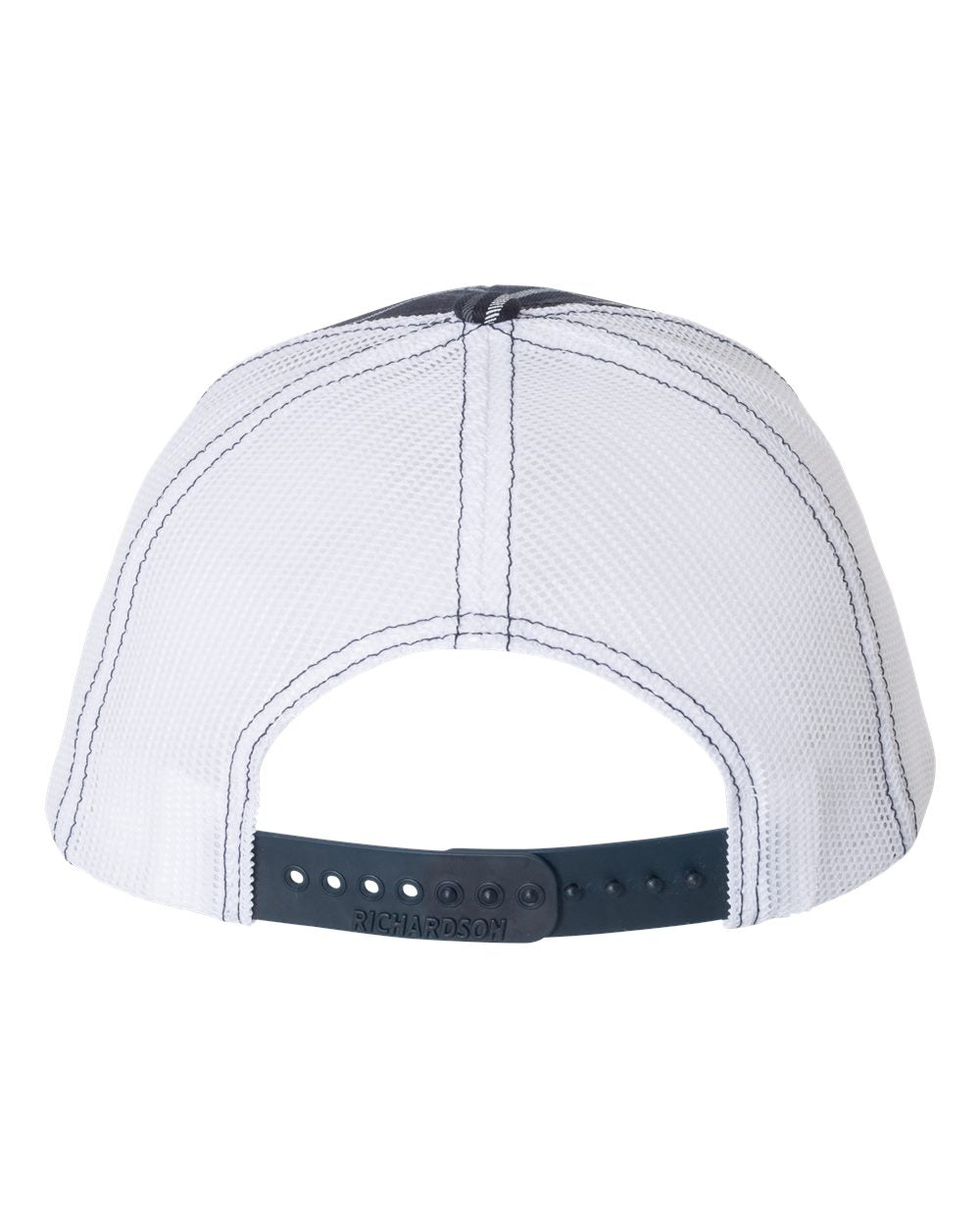 Plaid Print Navy, Charcoal and White Color Patterned Snapback Trucker Cap Back View