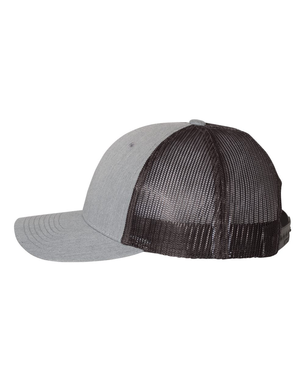 Heather Grey and Dark Charcoal Color Richardson Low Pro Trucker Cap Side View