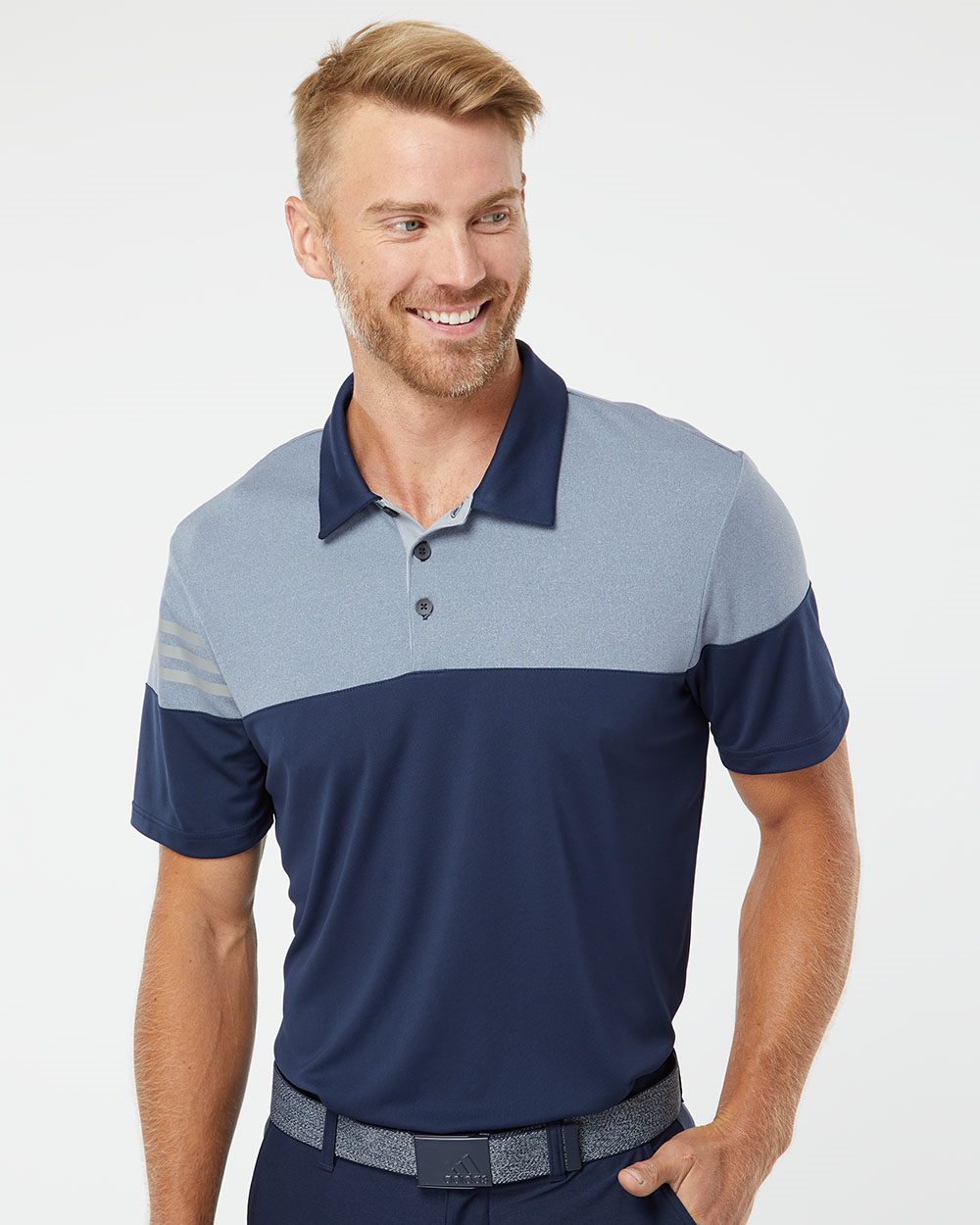 Adidas A213 Heathered 3-Stripes Colorblocked Polo Shirt