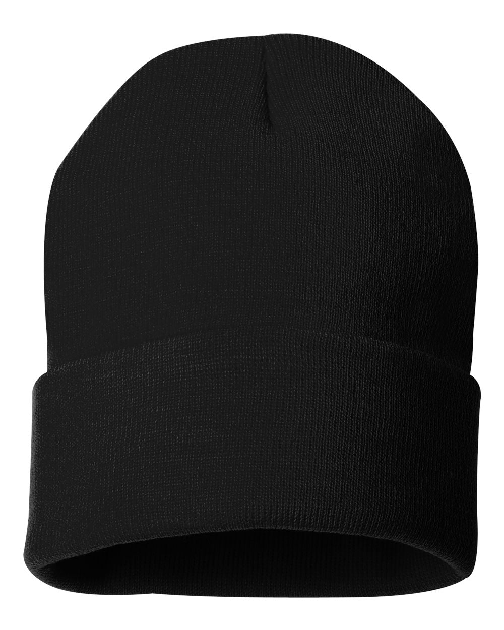 Black Color Sportsman Solid 12" Cuffed Beanie