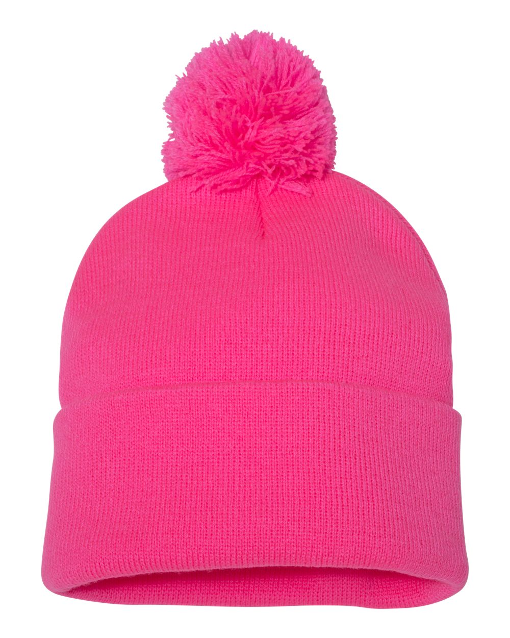 Neon Pink Color Pom-Pom 12" Knit Beanie