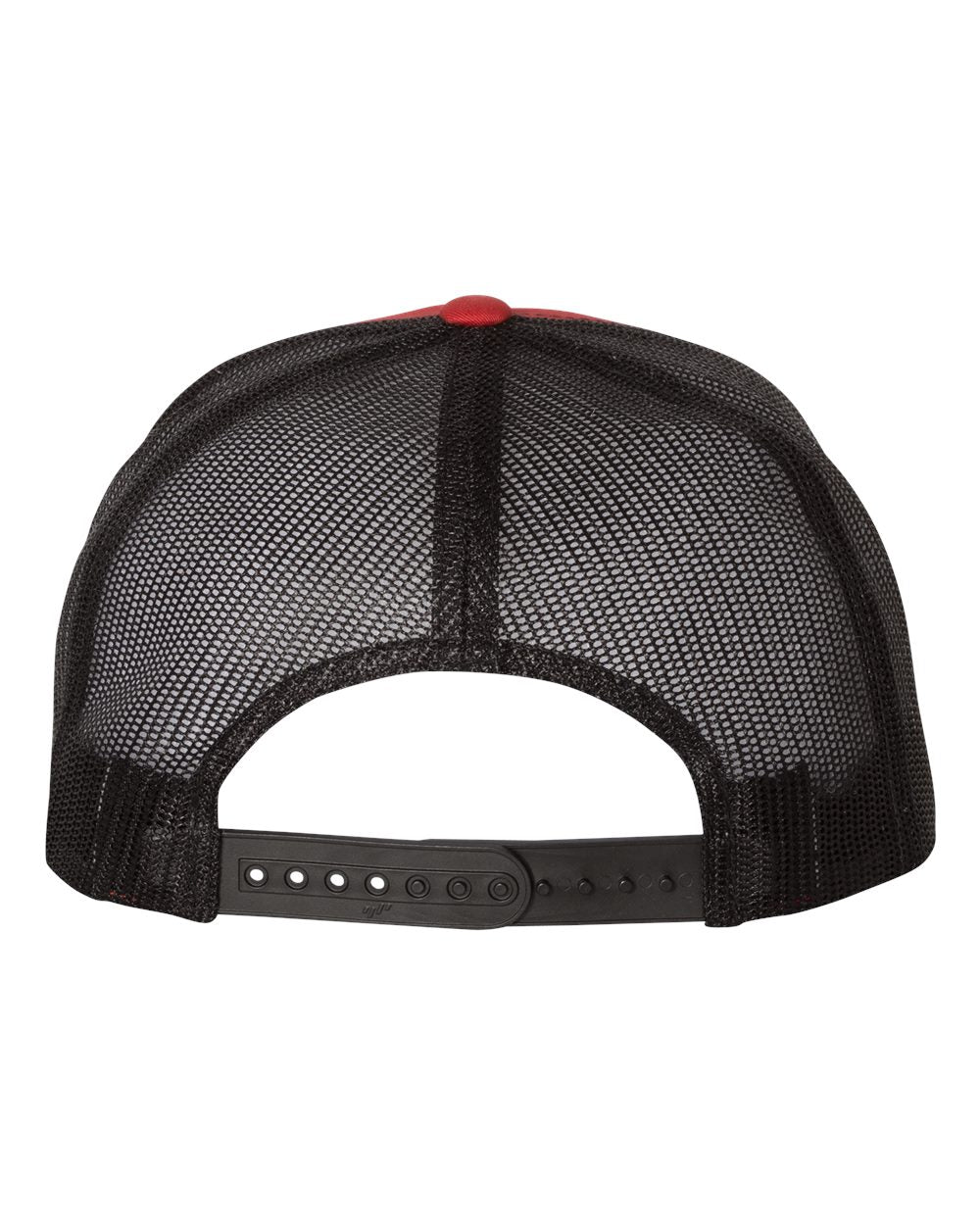 Red and Black Color Flat Bill Trucker Cap Back View