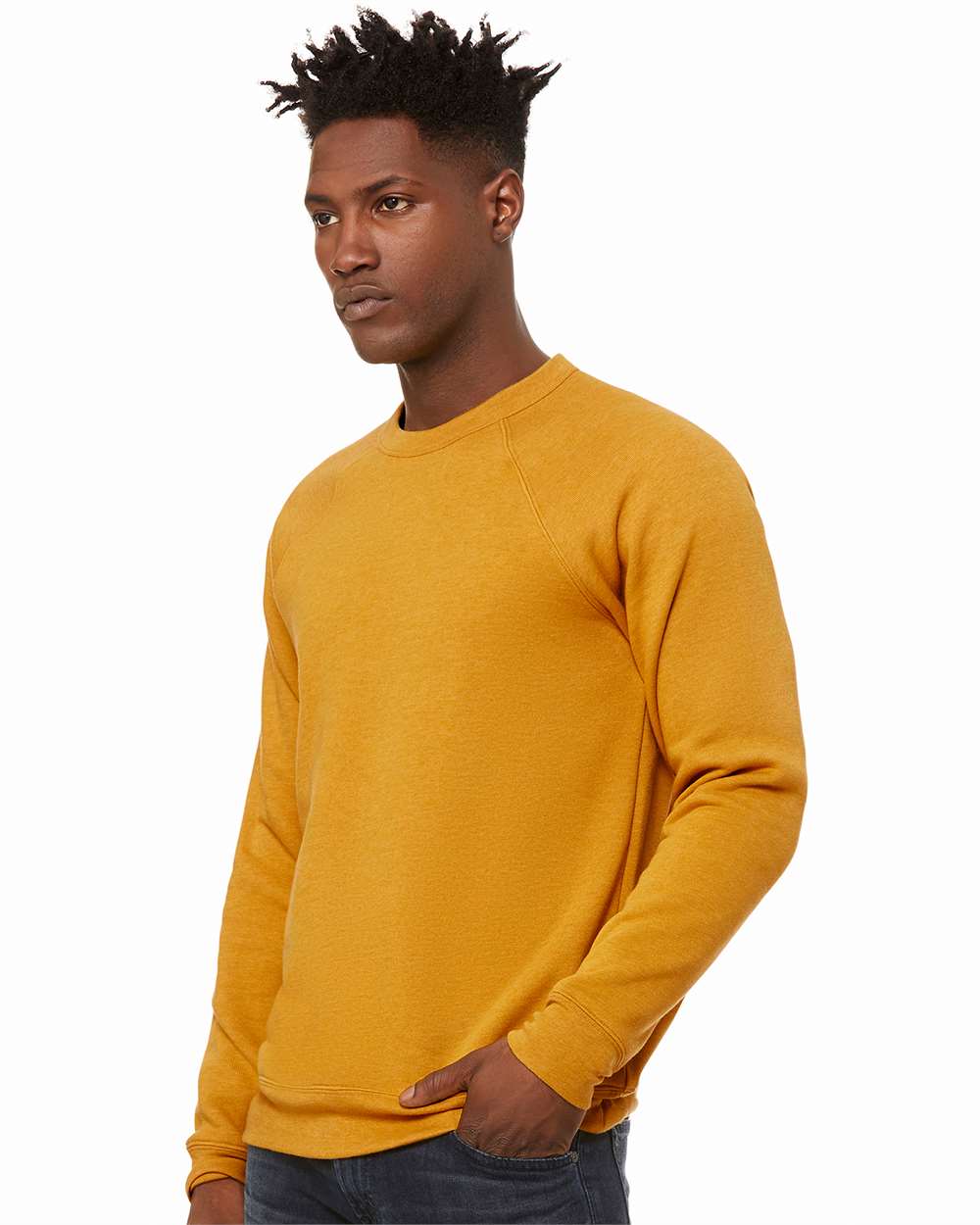 mdl Heather Mustard Color Unisex Sponge Fleece Raglan Crewneck Sweatshirt