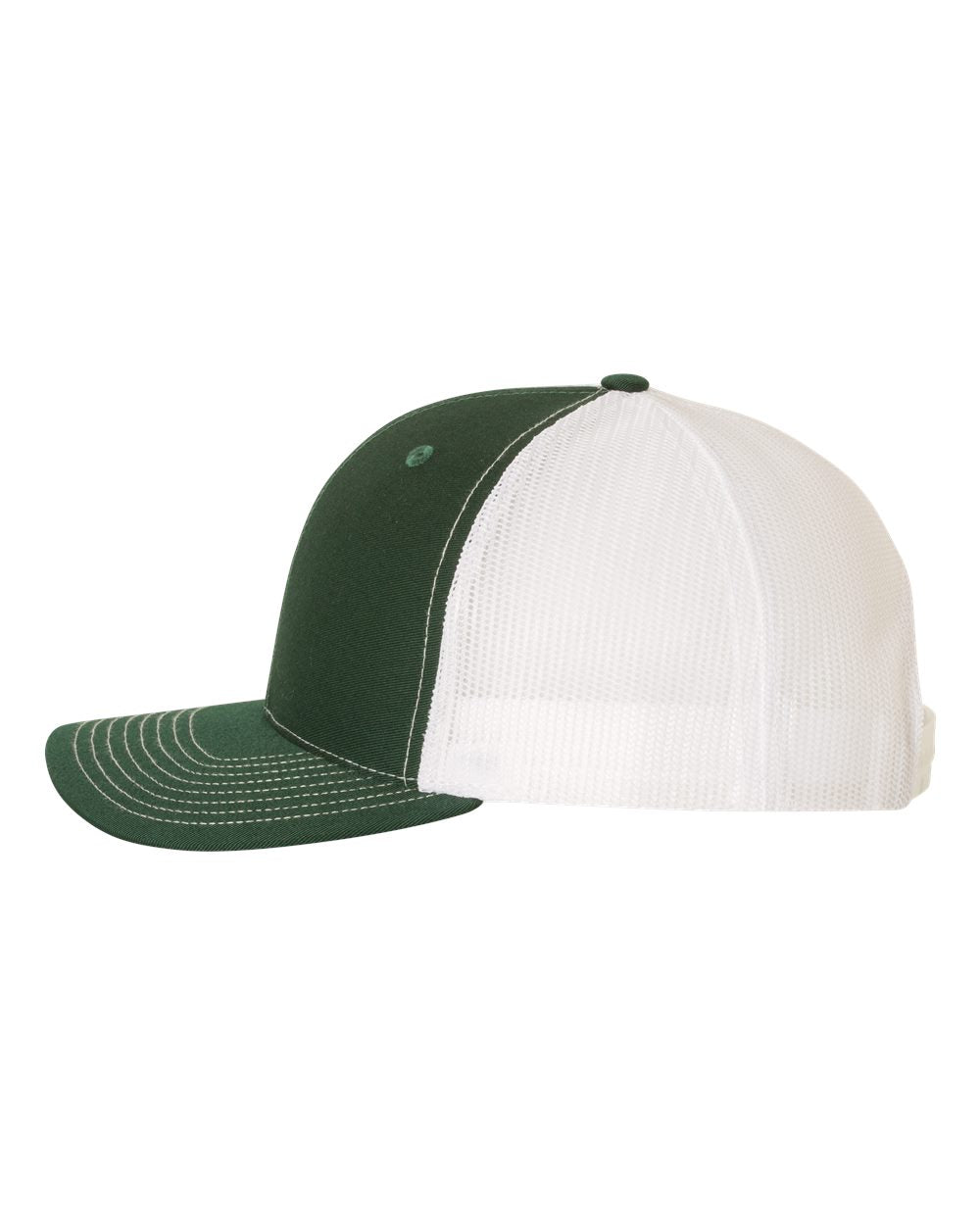 Dark Green and White Color Adjustable Snapback Trucker Cap Side View
