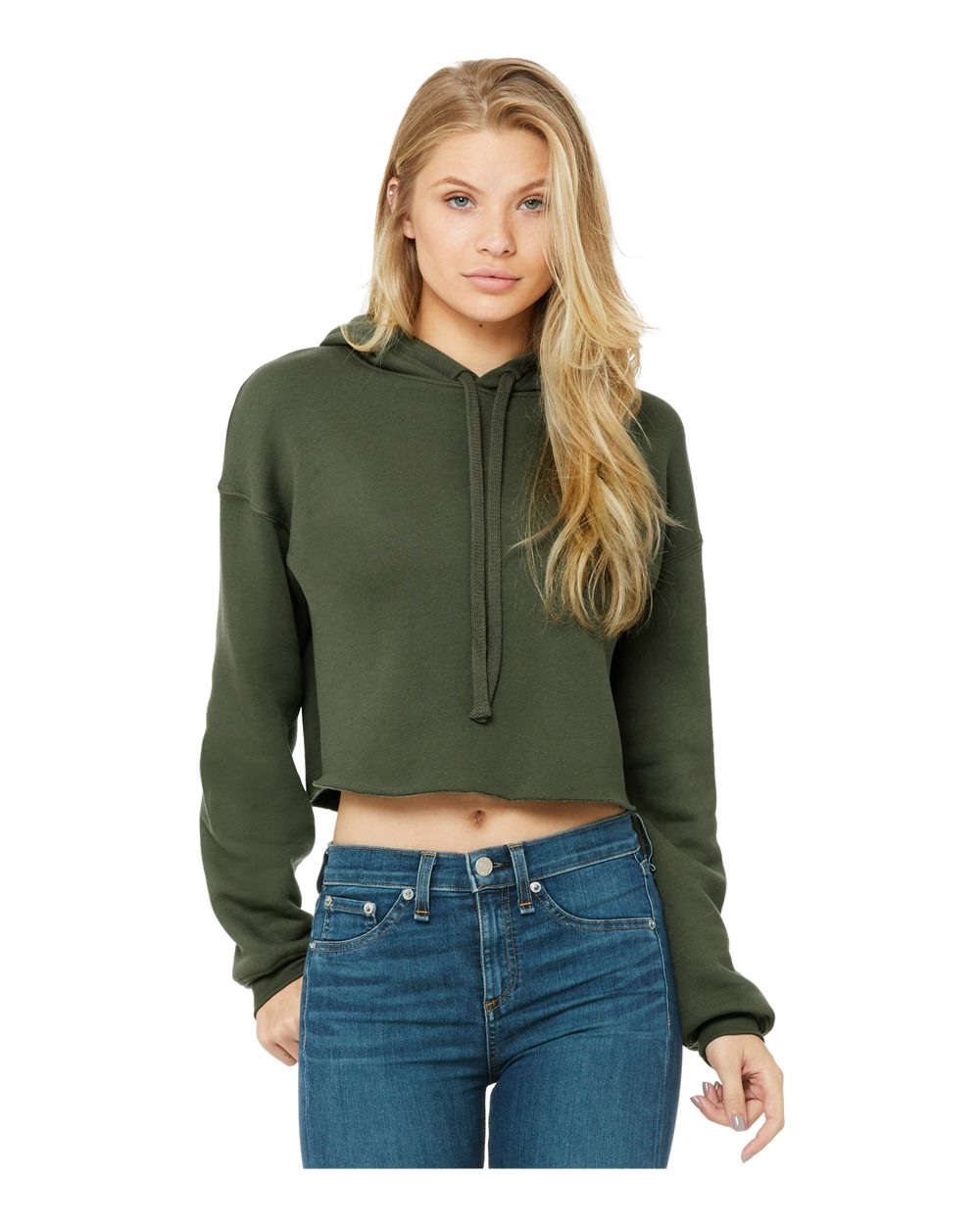Military Green Color Women's Crop Fleece Hoodie