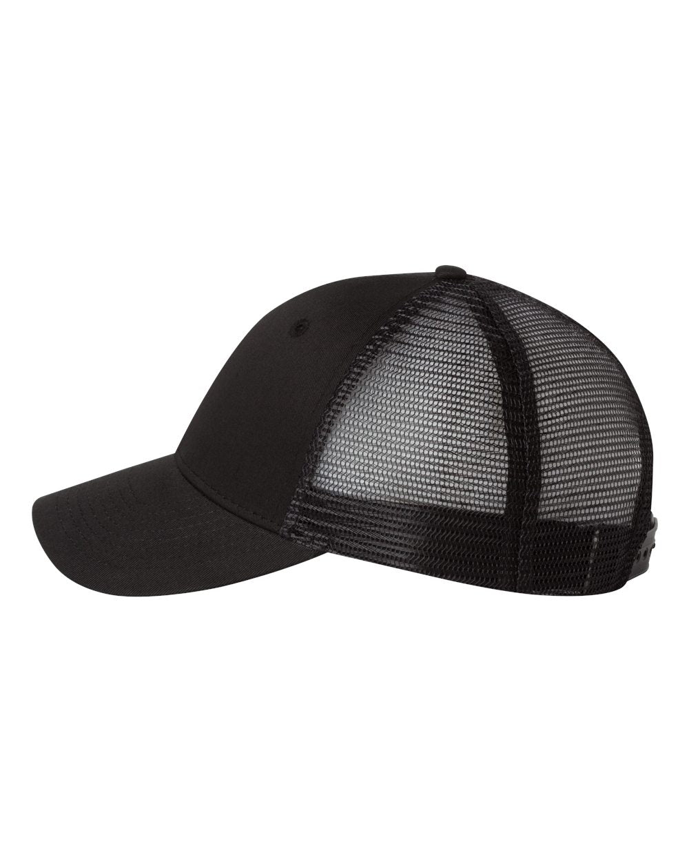 Black Color Valucap Mesh-Back Trucker Cap Side View