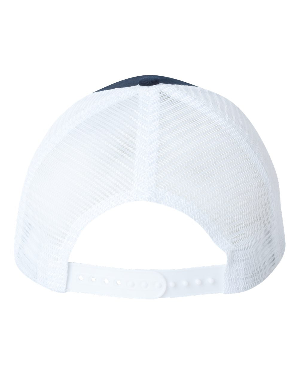 Navy and White Color Valucap Mesh-Back Trucker Cap Back View
