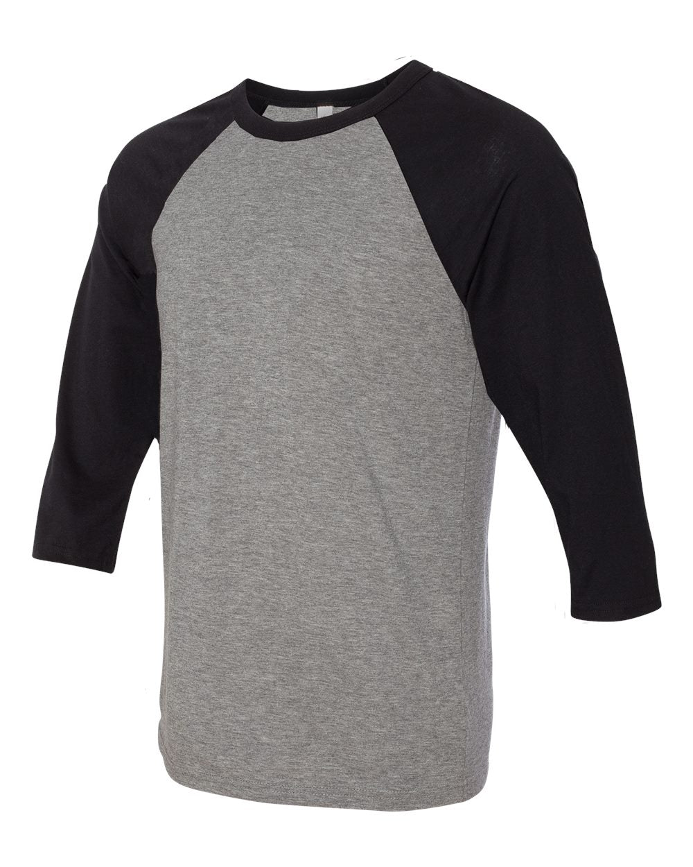 BELLA + CANVAS Unisex Three-Quarter Sleeve Baseball Tee 3200 Deep Heather and Black Color Unisex Three-Quarter Sleeve Baseball Tee