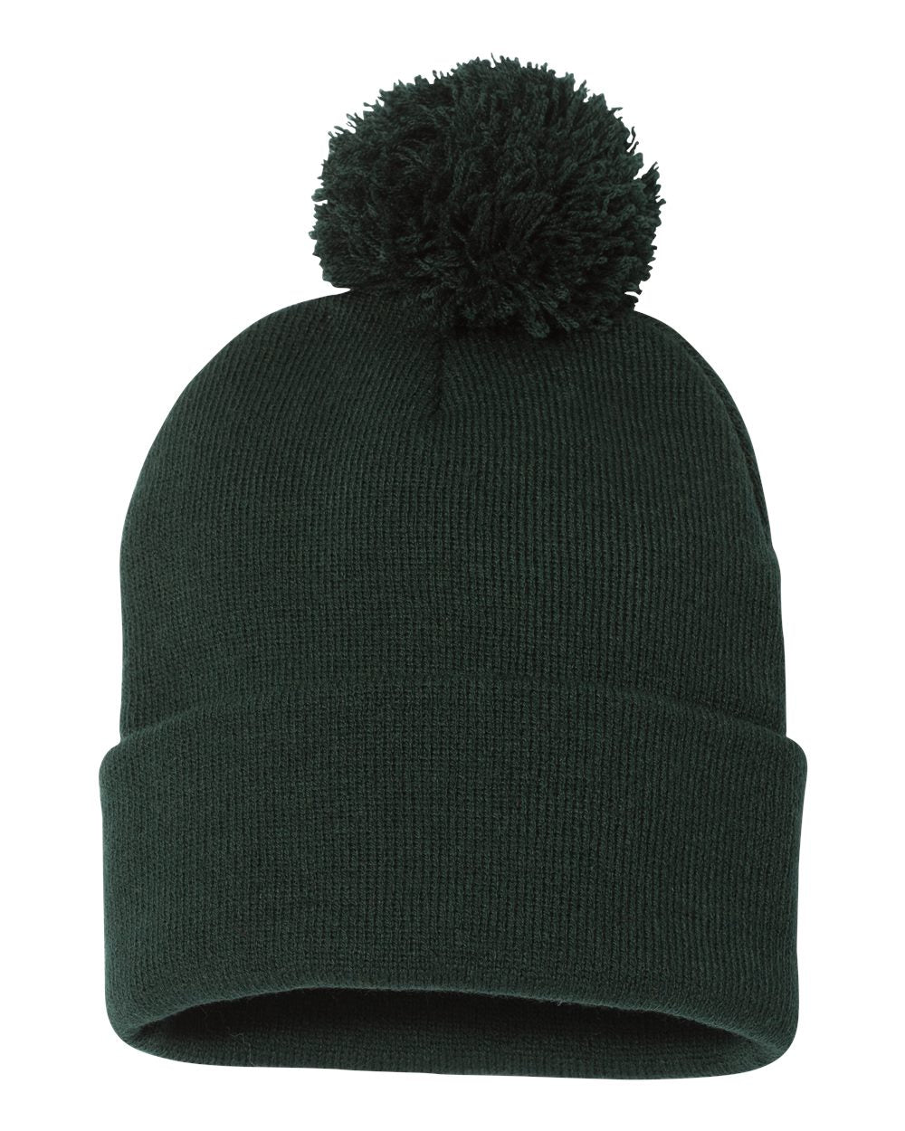 Forest Color Pom-Pom 12" Knit Beanie