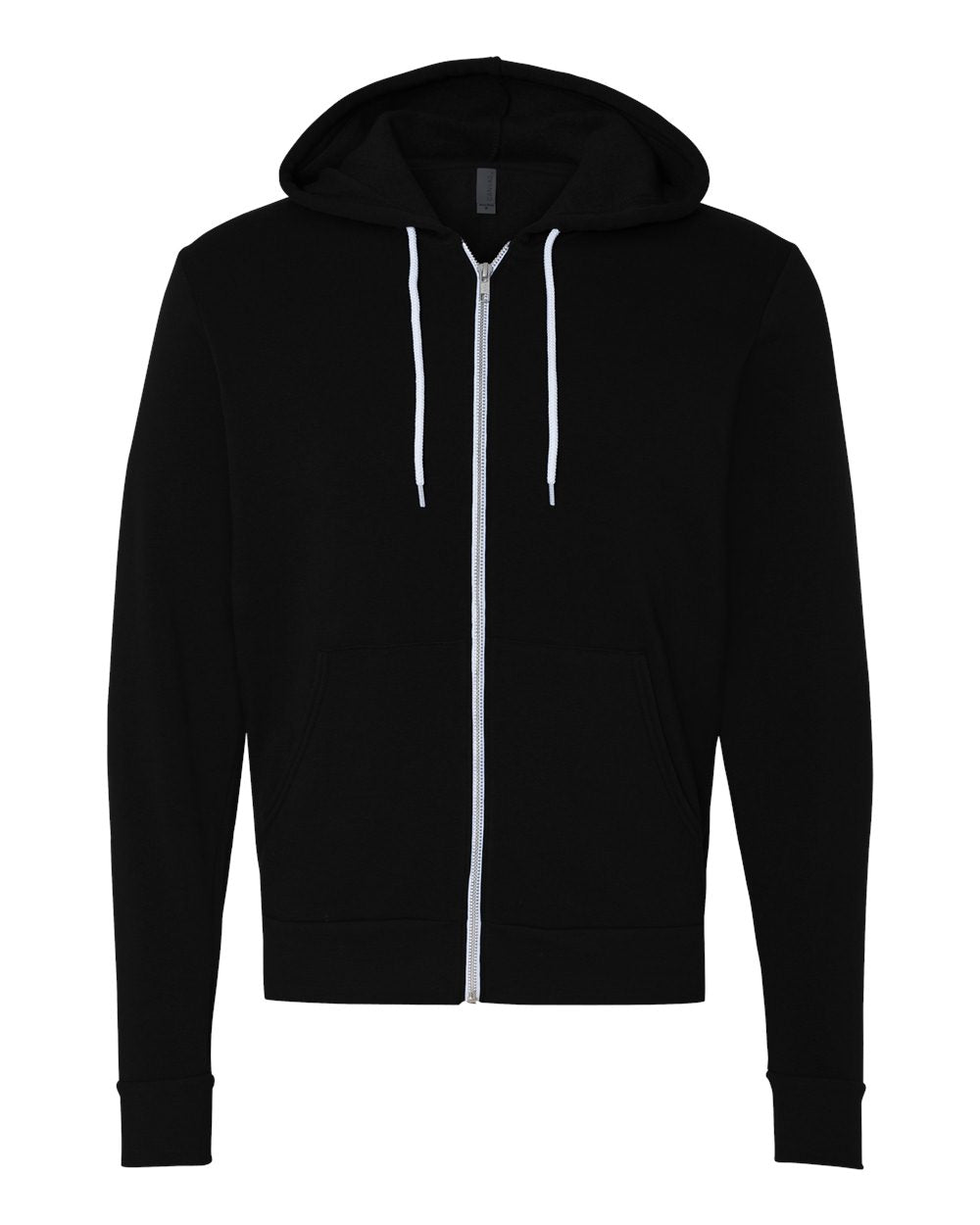 Black Color Unisex Sponge Fleece Full-Zip Hoodie