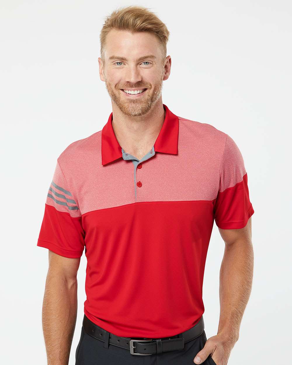 Adidas  A213 Heathered 3-Stripes Colorblocked Polo Shirt #colormdl_Power Red