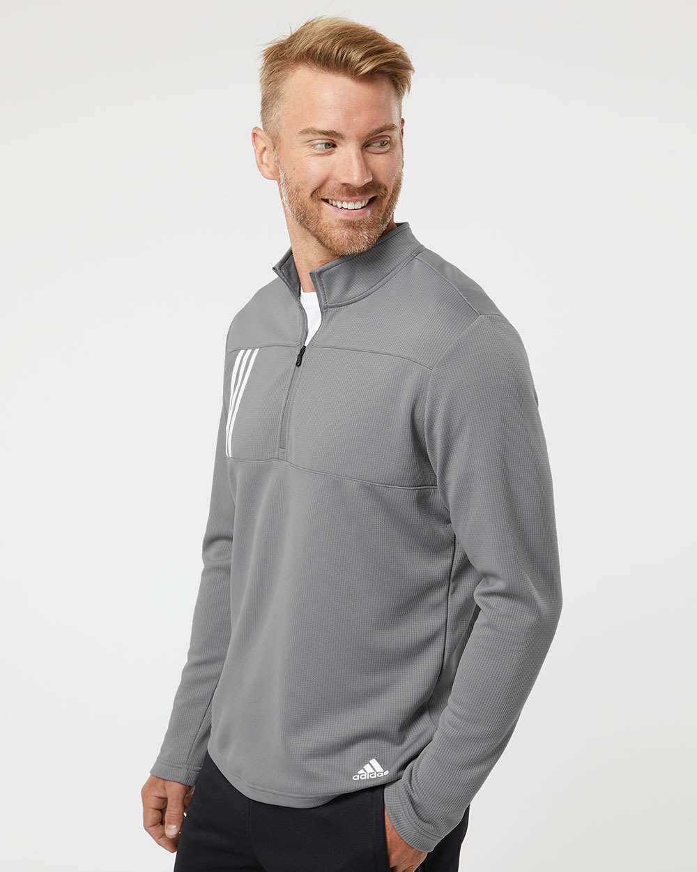 Adidas  A482 3-Stripes Double Knit Quarter-Zip Pullover #colormdl_Grey Three/ White