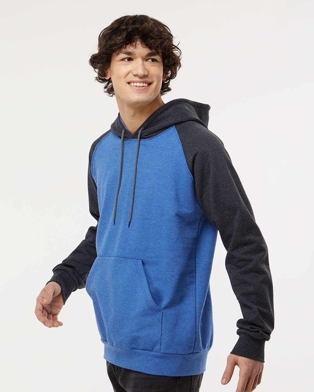 King Fashion Fleece Raglan Hooded Sweatshirt KF4042 #colormdl_Heather Royal/ Dark Charcoal