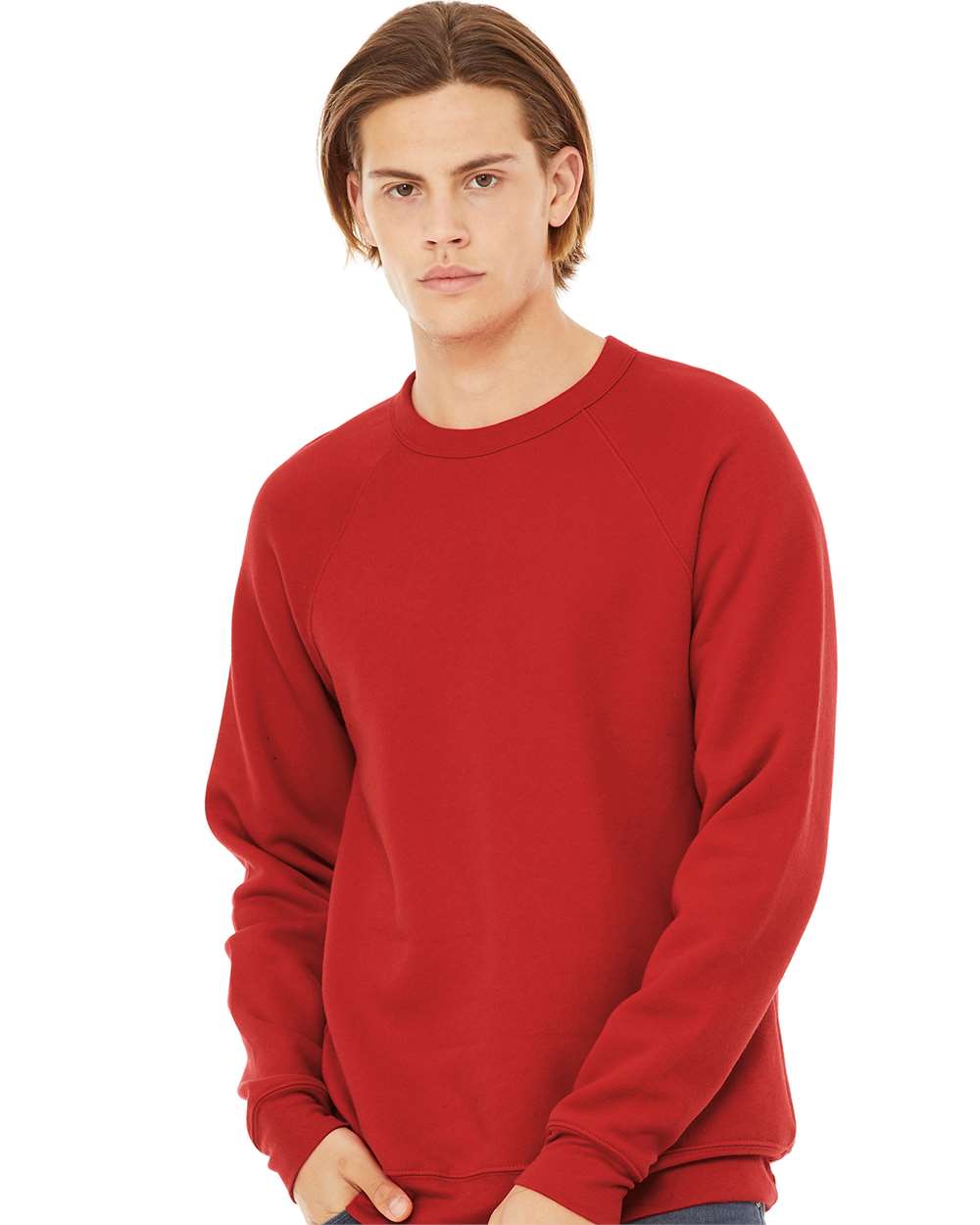 mdl Red Color Unisex Sponge Fleece Raglan Crewneck Sweatshirt