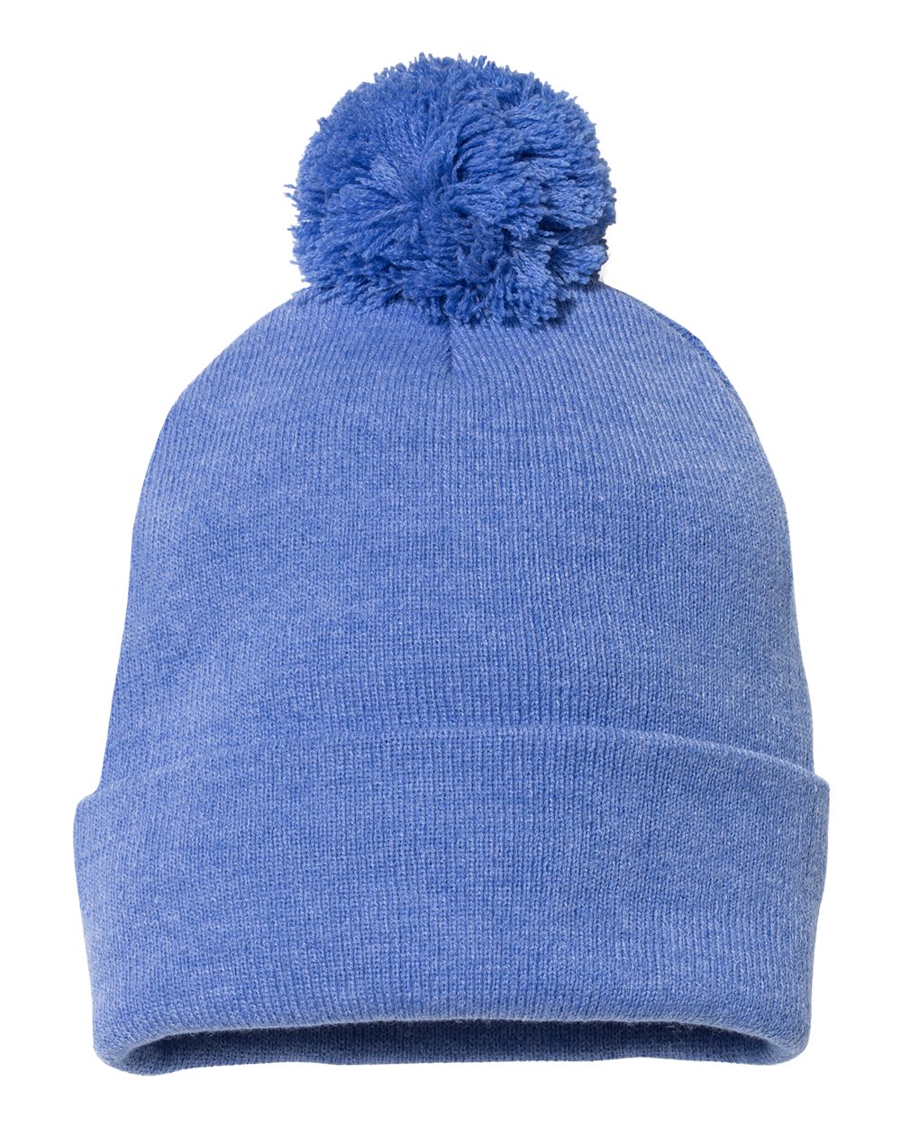 Heather Royal Color Pom-Pom 12" Knit Beanie