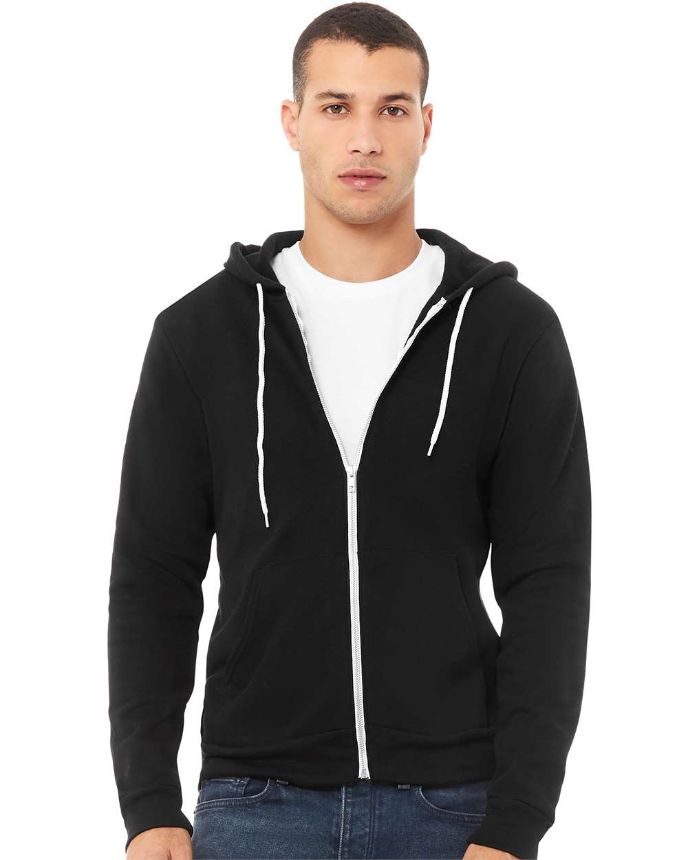mdl Black Color Unisex Sponge Fleece Full-Zip Hoodie
