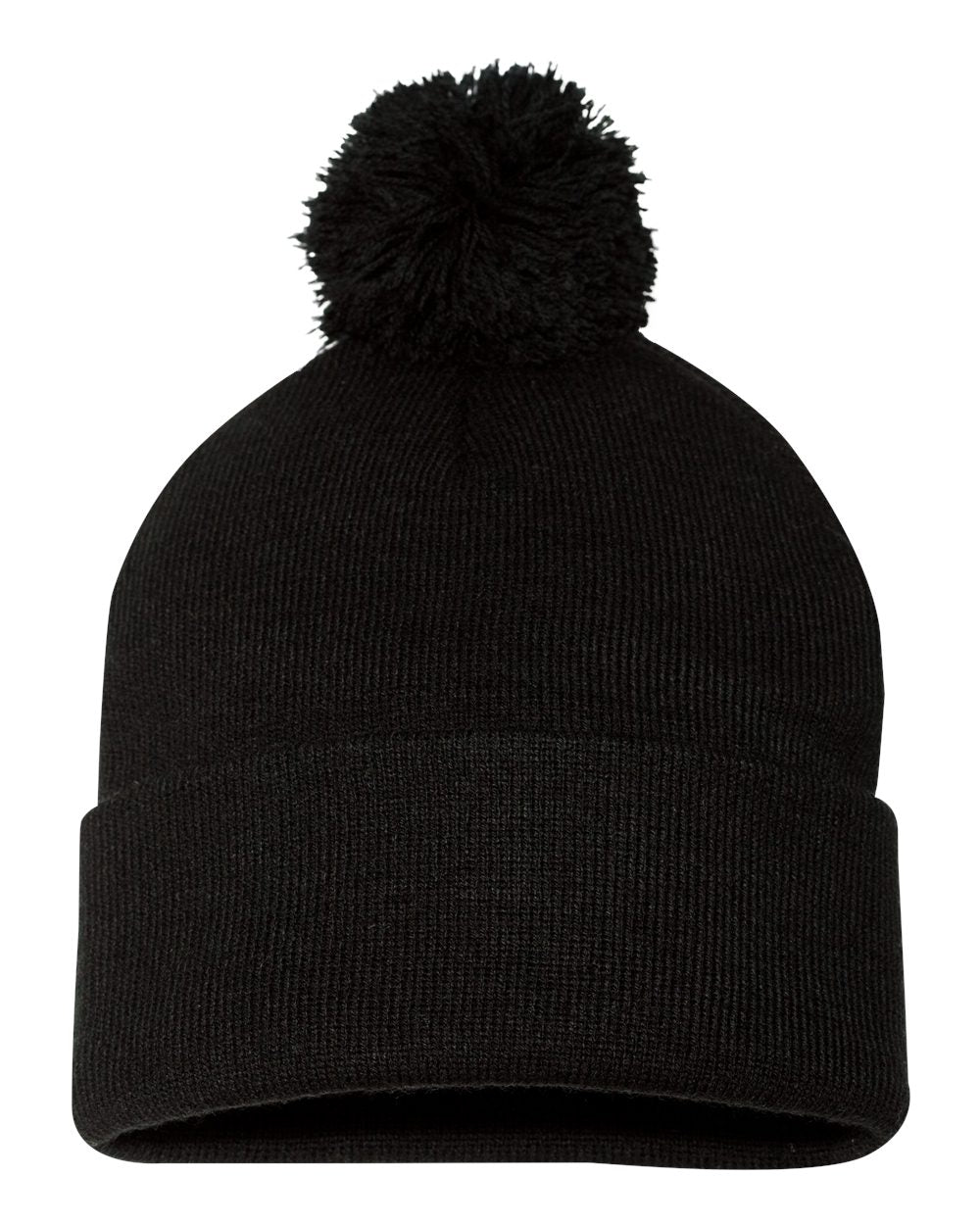 Black Color Sportsman Pom-Pom 12" Knit Beanie
