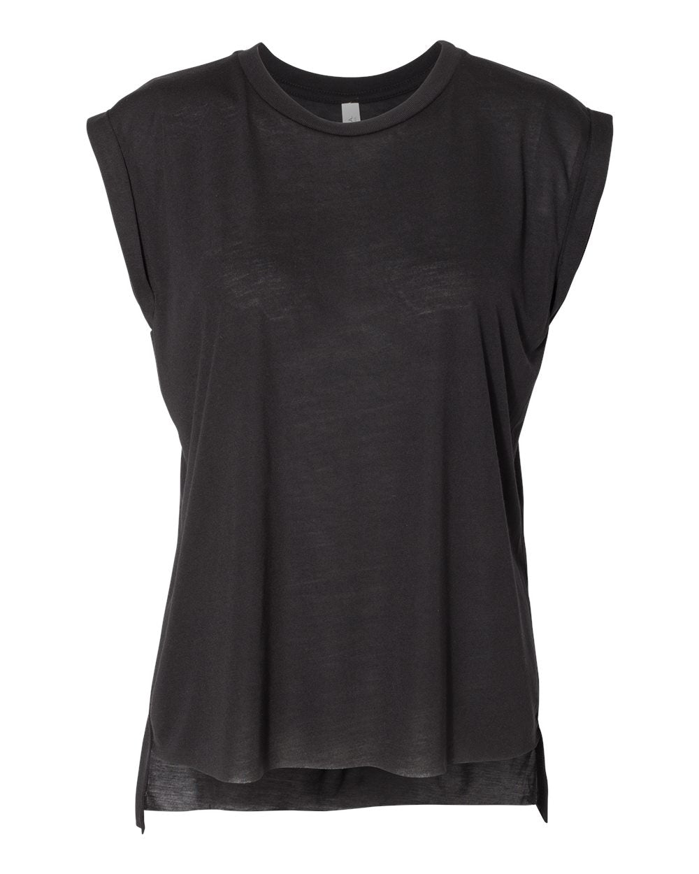 Black Color Women’s Flowy Rolled Cuffs Muscle Tee