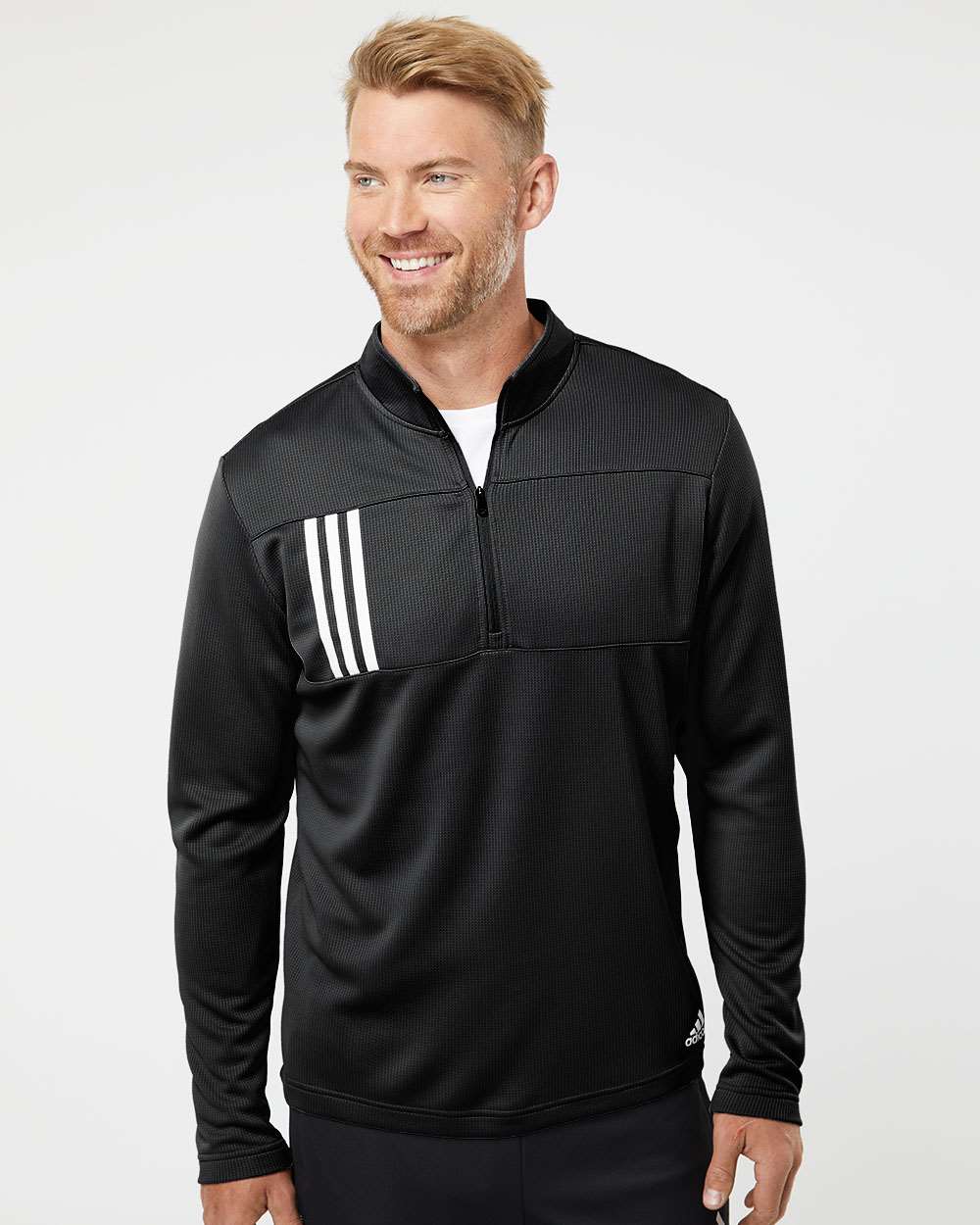 Adidas  A482 3-Stripes Double Knit Quarter-Zip Pullover #colormdl_Black/ Grey Two