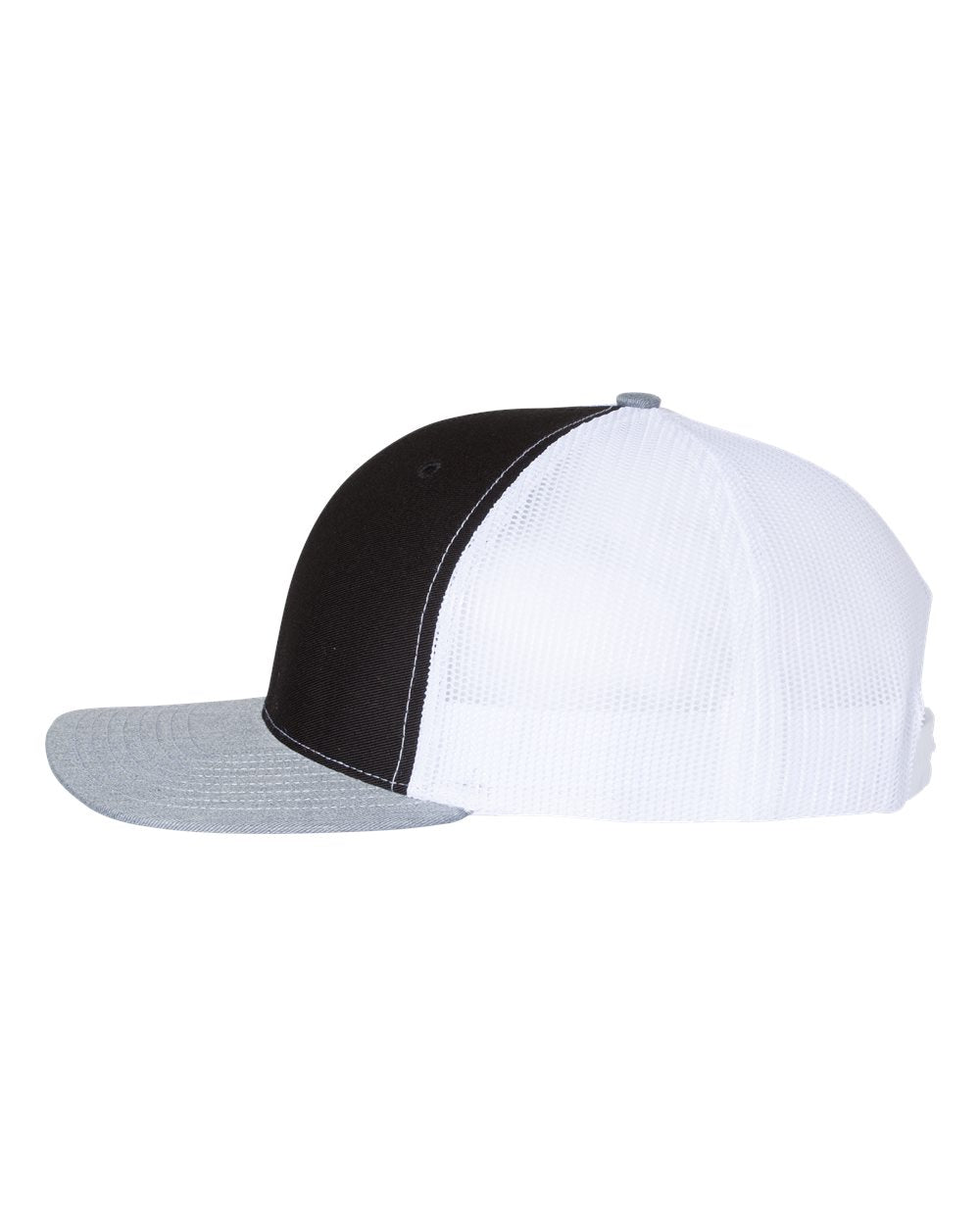 Black, White and Heather Grey Color Adjustable Snapback Trucker Cap Side View