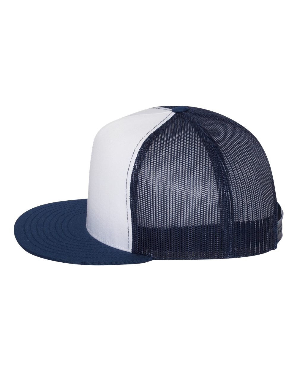 Navy, White and Navy Color Flat Bill Trucker Cap Side View