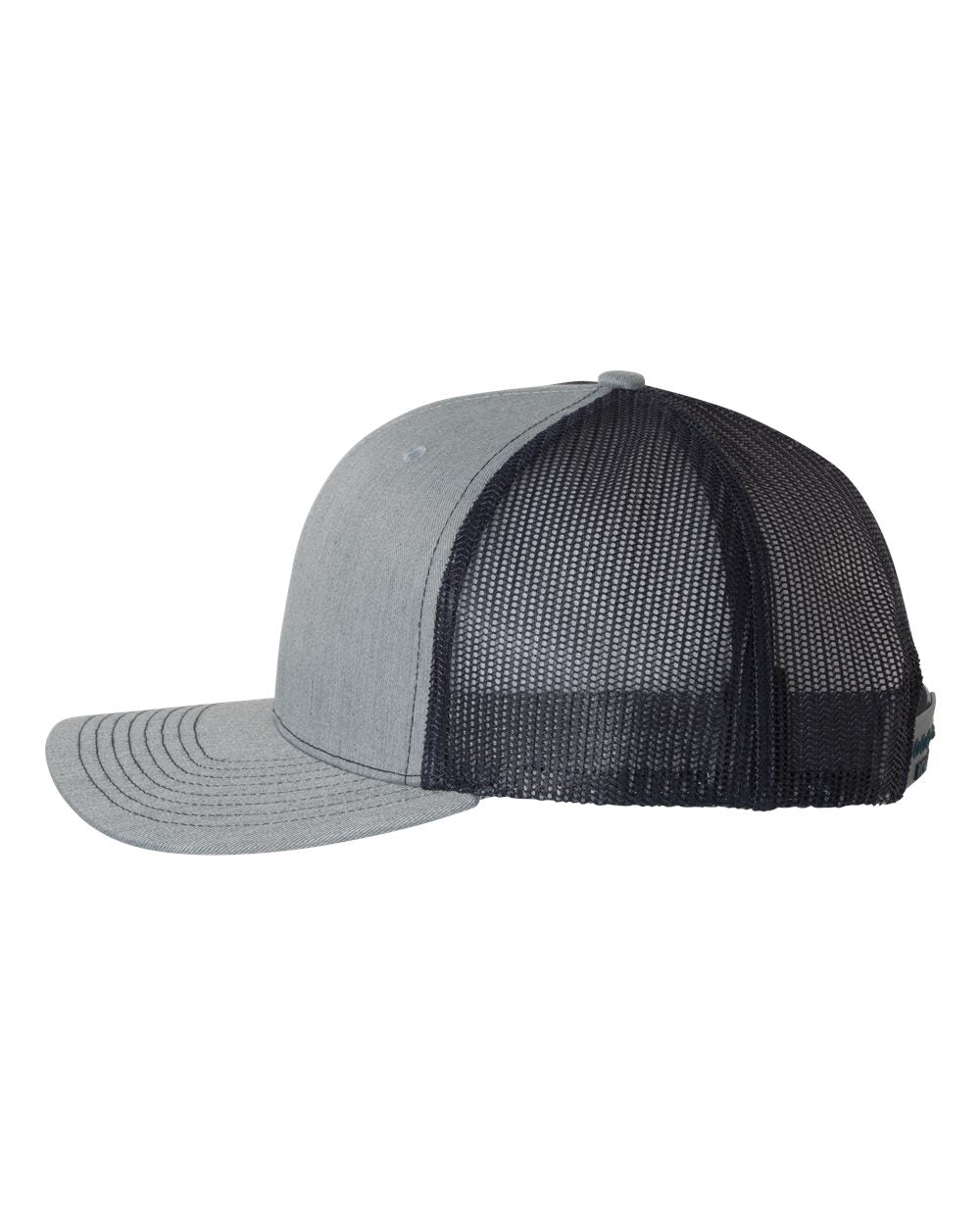 Heather Grey and Navy Adjustable Snapback Trucker Cap Side View