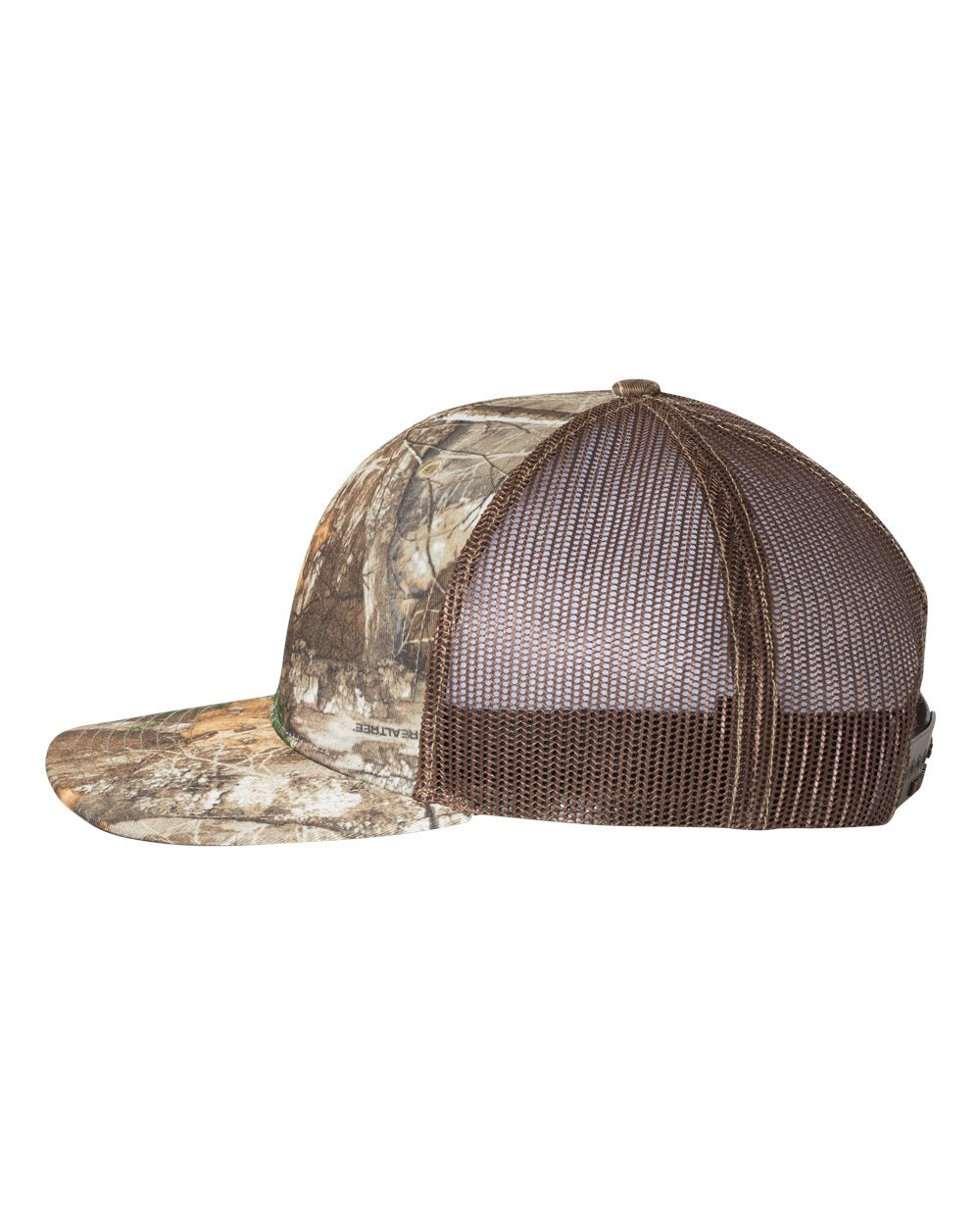 Realtree Edge and Brown Color Patterned Snapback Trucker Cap Side View