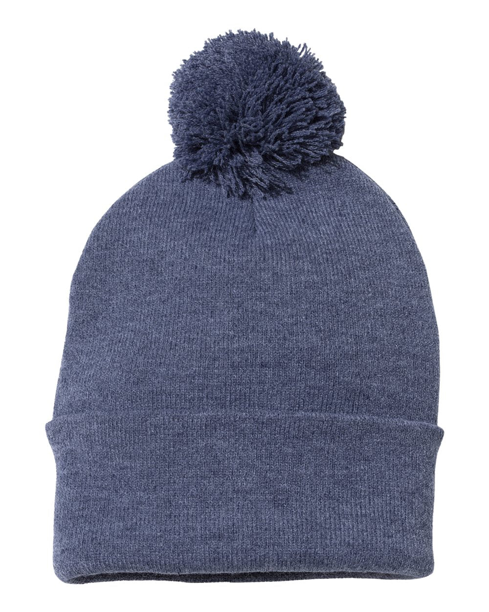 Heather Navy Color Pom-Pom 12" Knit Beanie