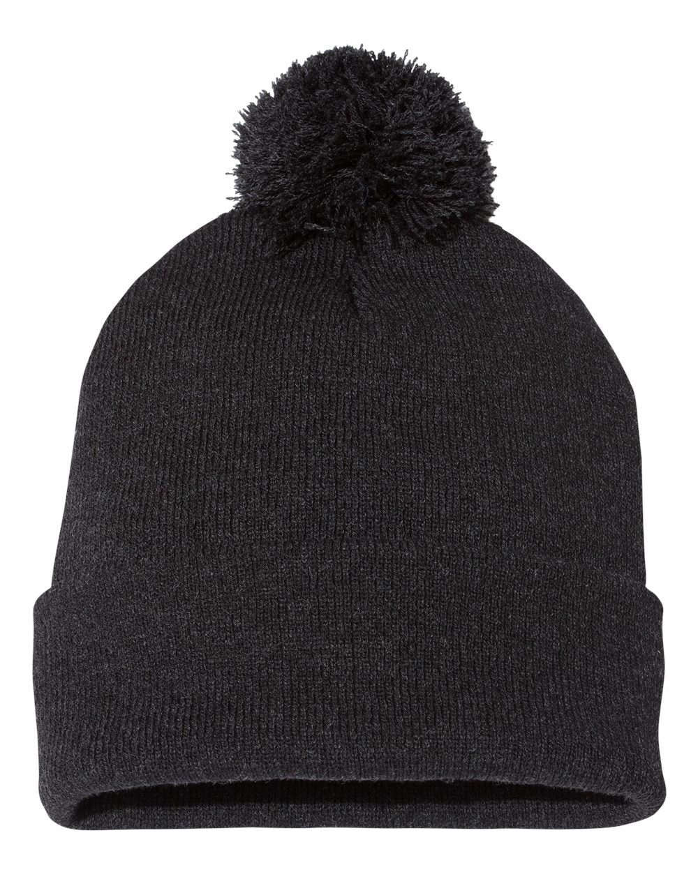 Heather Charcoal Color Pom-Pom 12" Knit Beanie