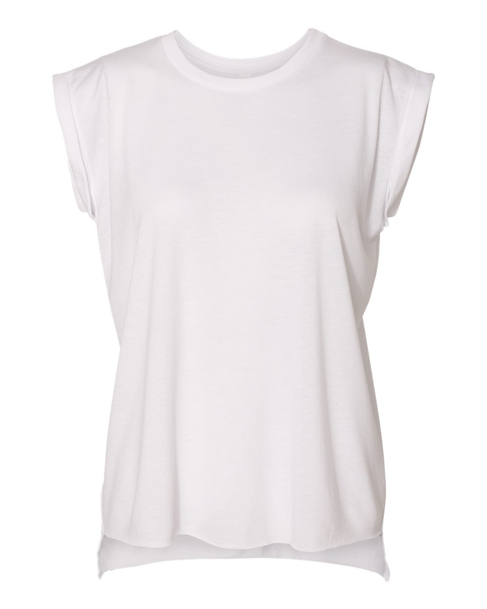 White Color Women’s Flowy Rolled Cuffs Muscle Tee
