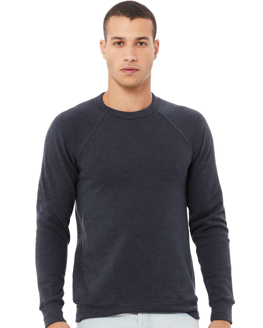 mdl Heather Navy Color Unisex Sponge Fleece Raglan Crewneck Sweatshirt