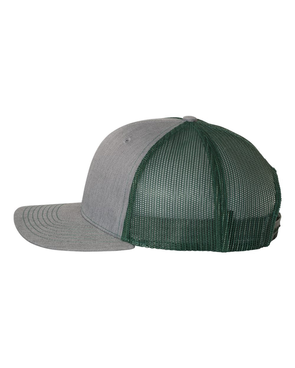 Heather Grey and Dark Green Color Adjustable Snapback Trucker Cap Side View