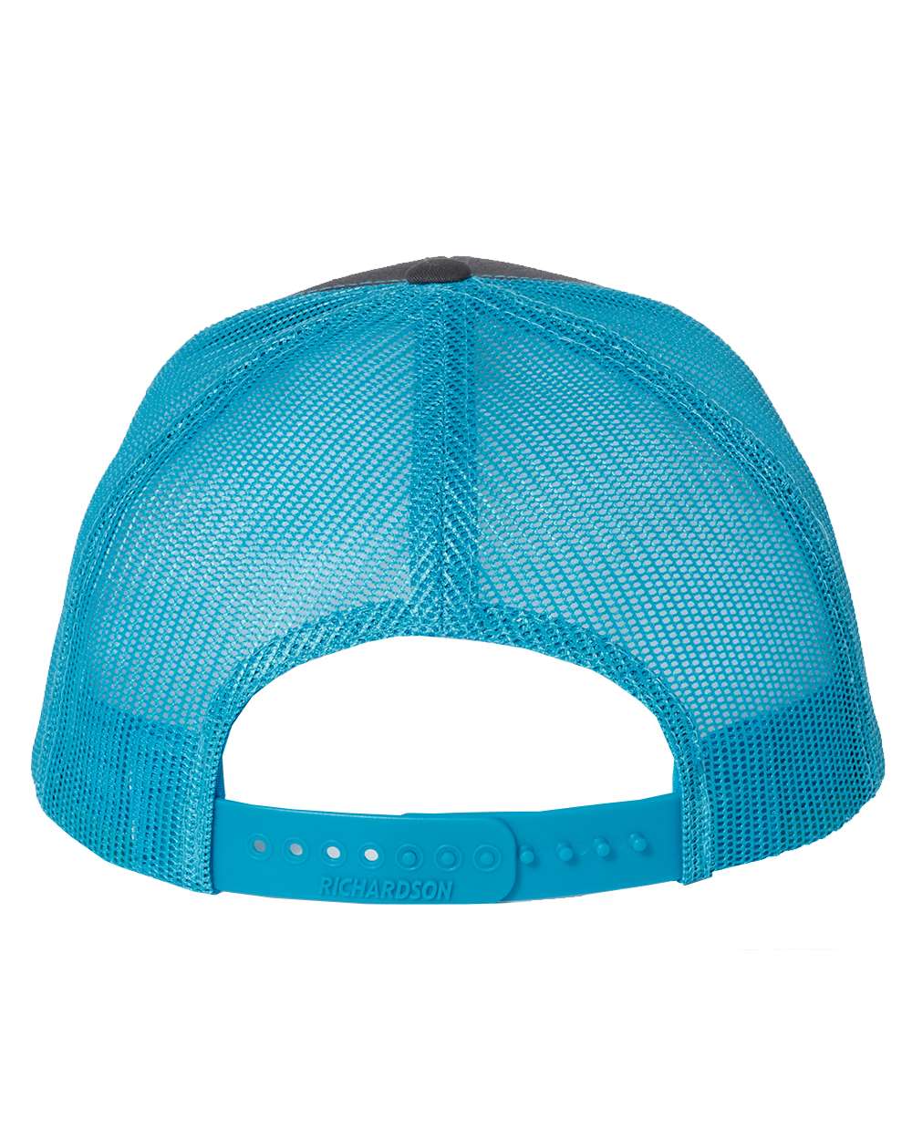 Richardson Adjustable Snapback Trucker Cap 112 Charcoal and Neon Blue Color Adjustable Snapback Trucker Cap Back View