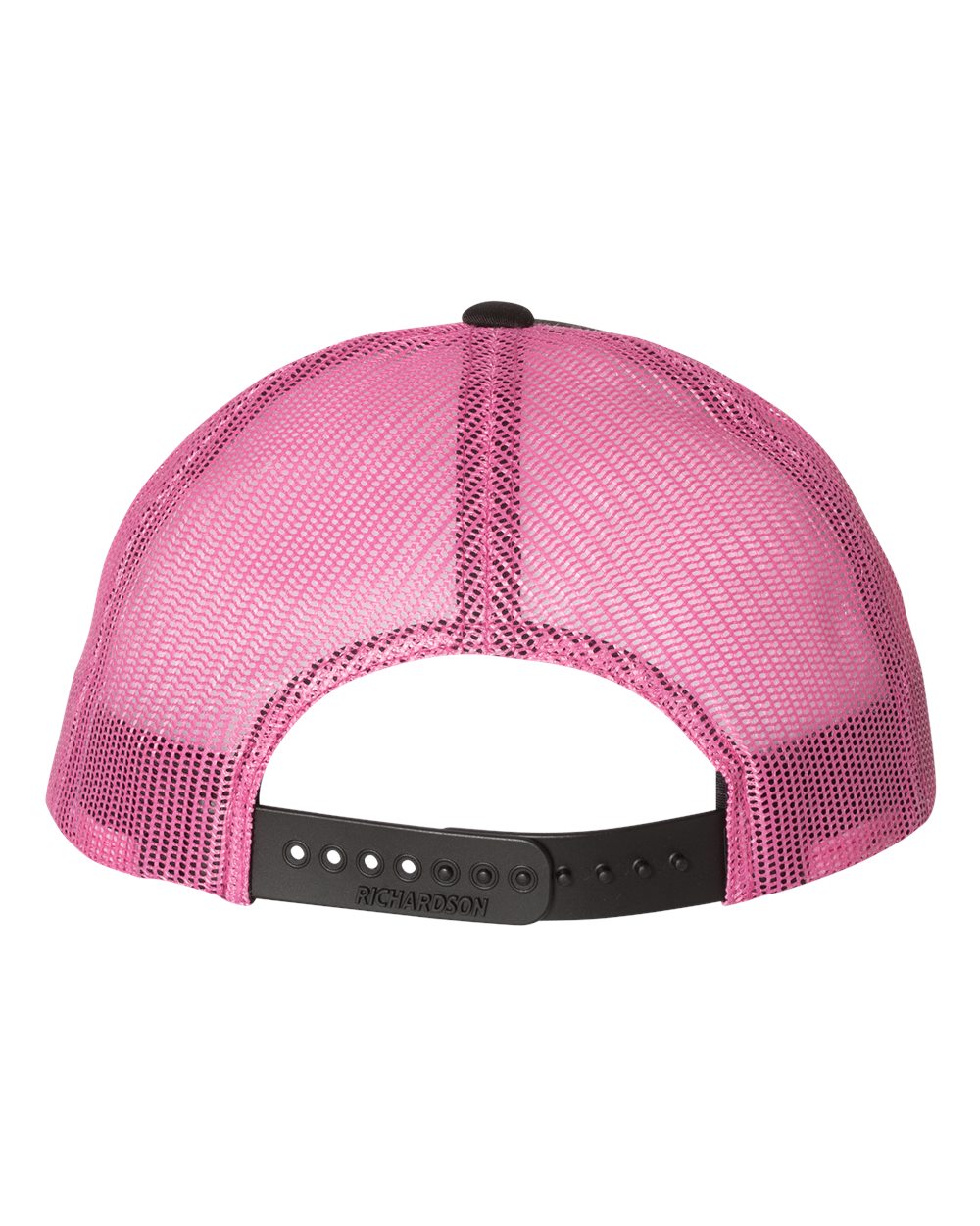 Black and Neon Pink Color Richardson Low Pro Trucker Cap Back View