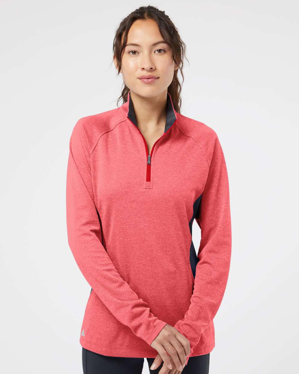 Adidas A281 Women's Lightweight Quarter-Zip Pullover #colormdl_Power Red Heather/ Carbon