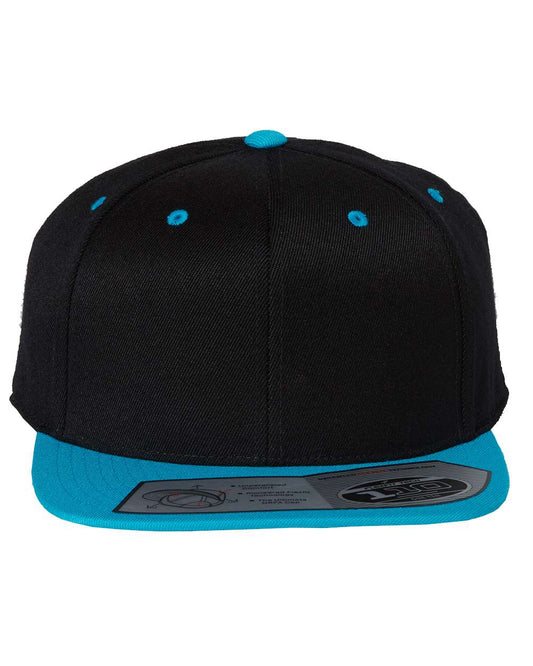 Black and Teal Color Flexfit 110® Flat Bill Snapback Cap