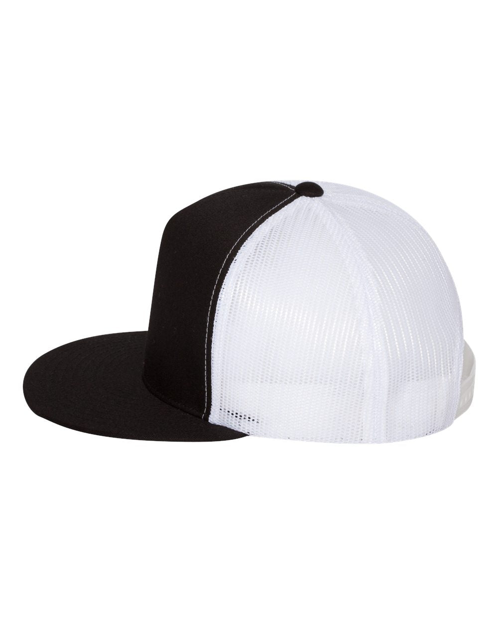 YP Classics Flat Bill Trucker Cap 6006 Black and White Color Flat Bill Trucker Cap Side View