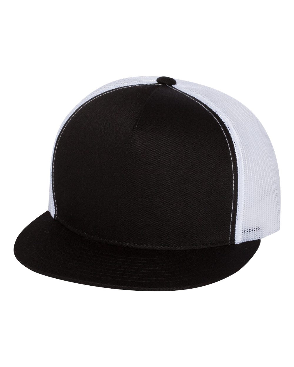 Black and White Color Flat Bill Trucker Cap