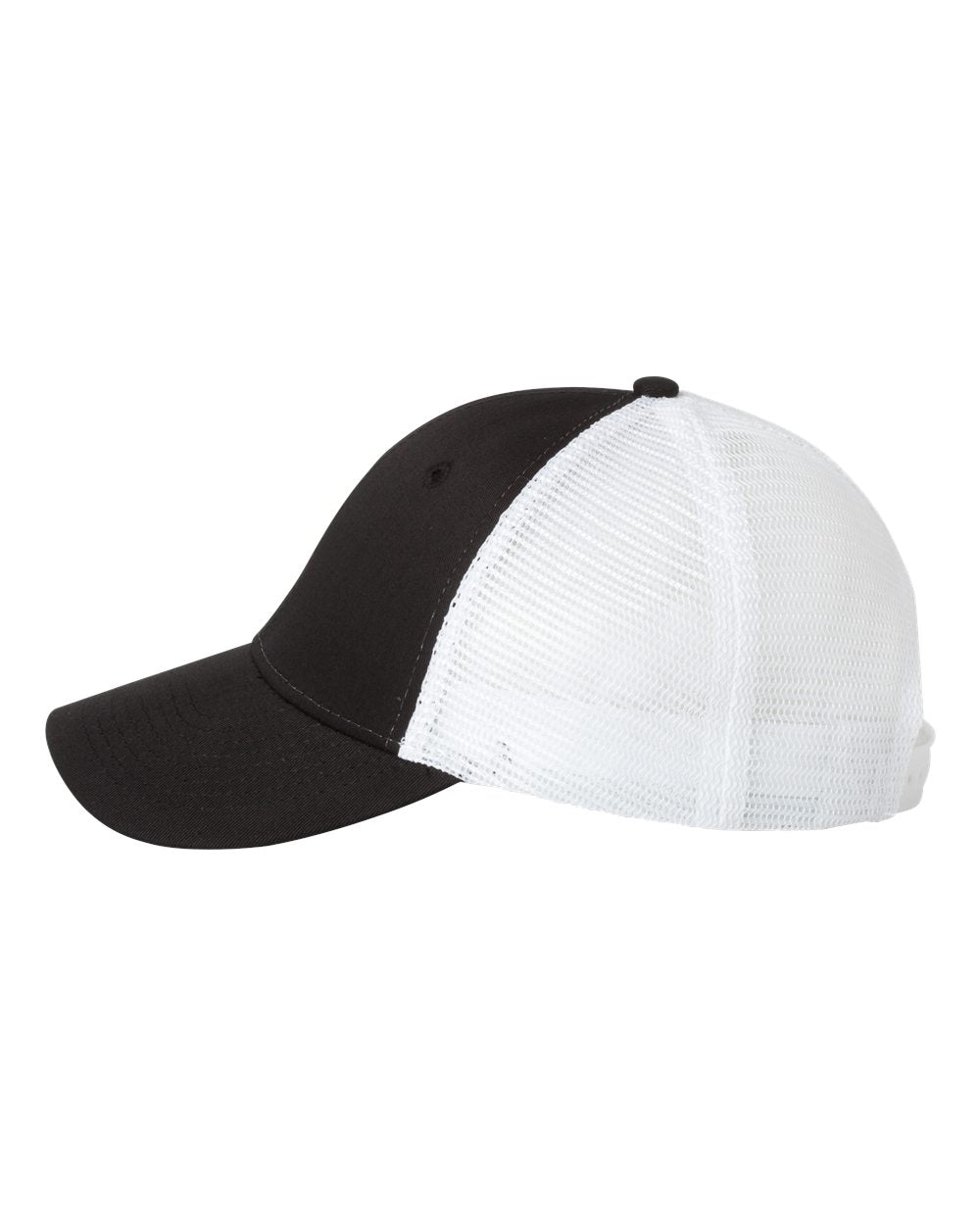 Black and White Color Valucap Mesh-Back Trucker Cap Side View
