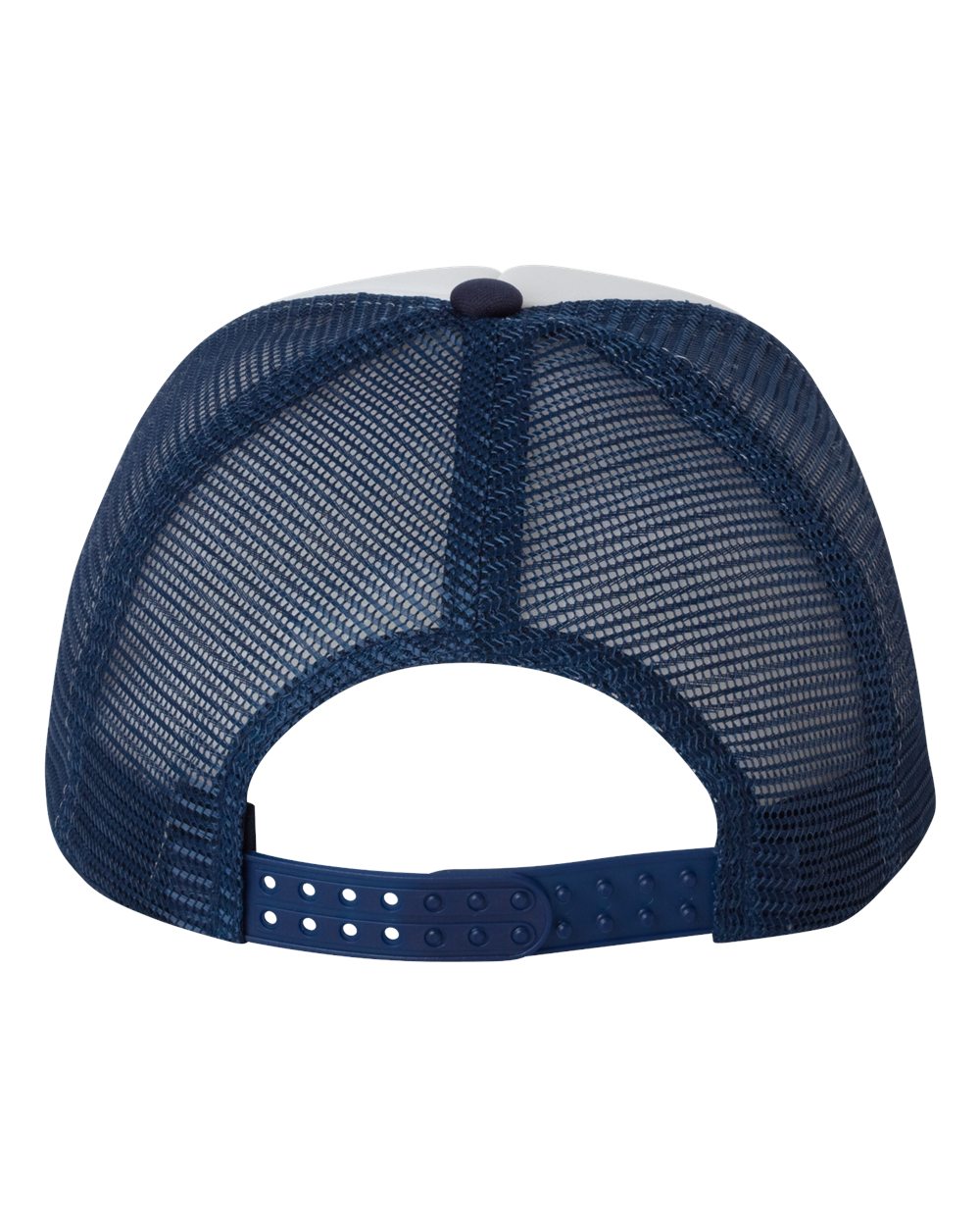 #White and Navy Color Mesh-Back Trucker Cap Back View