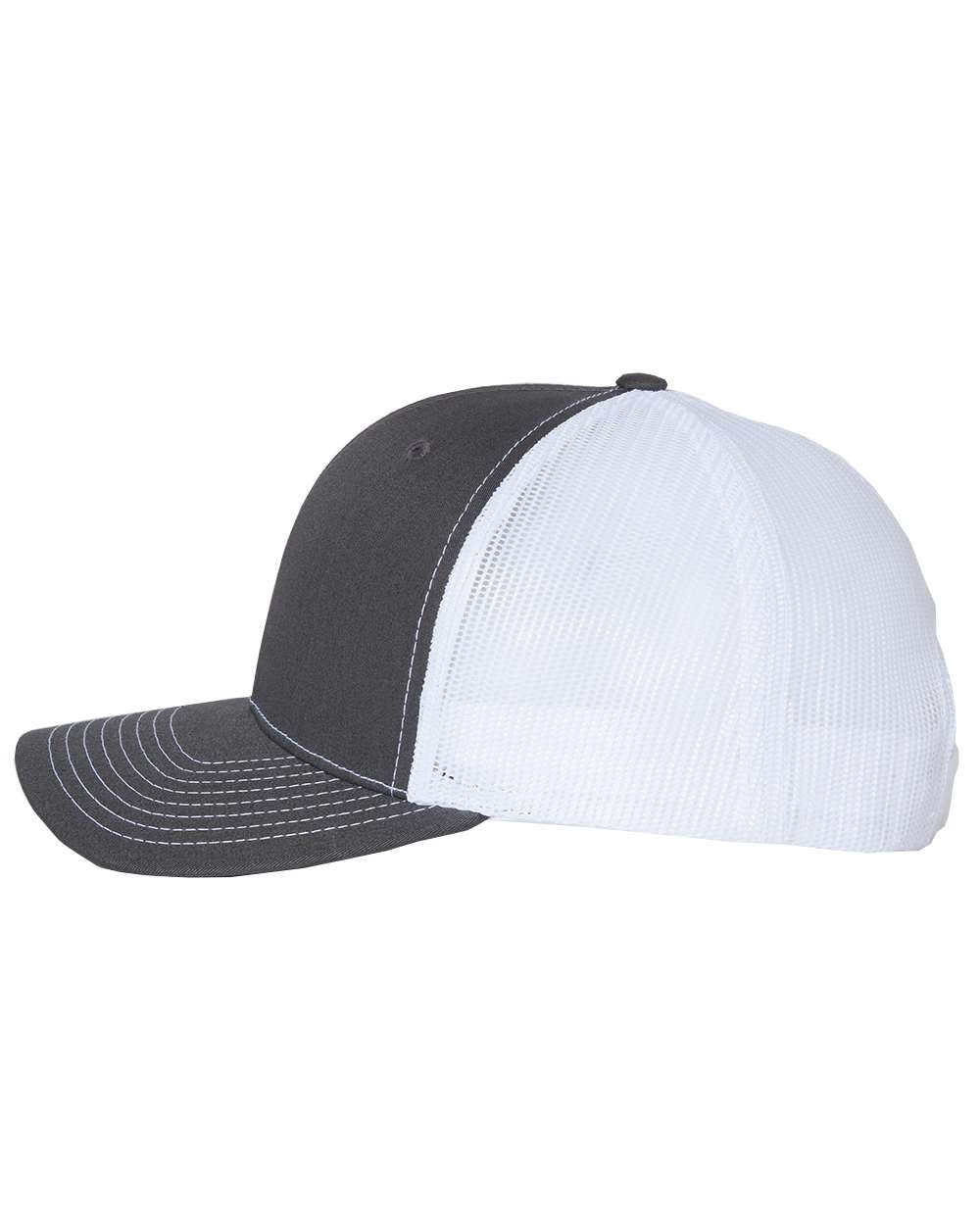 Charcoal and White Color Adjustable Snapback Trucker Cap Side View