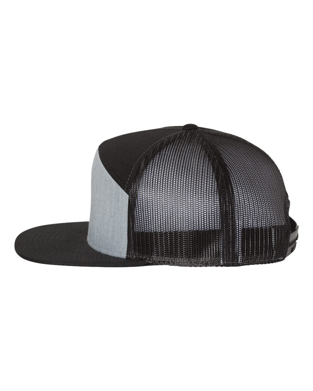 Richardson Seven-Panel Trucker Cap 168 Heather, Grey and Black Color Richardson Seven-Panel Trucker Cap Side View