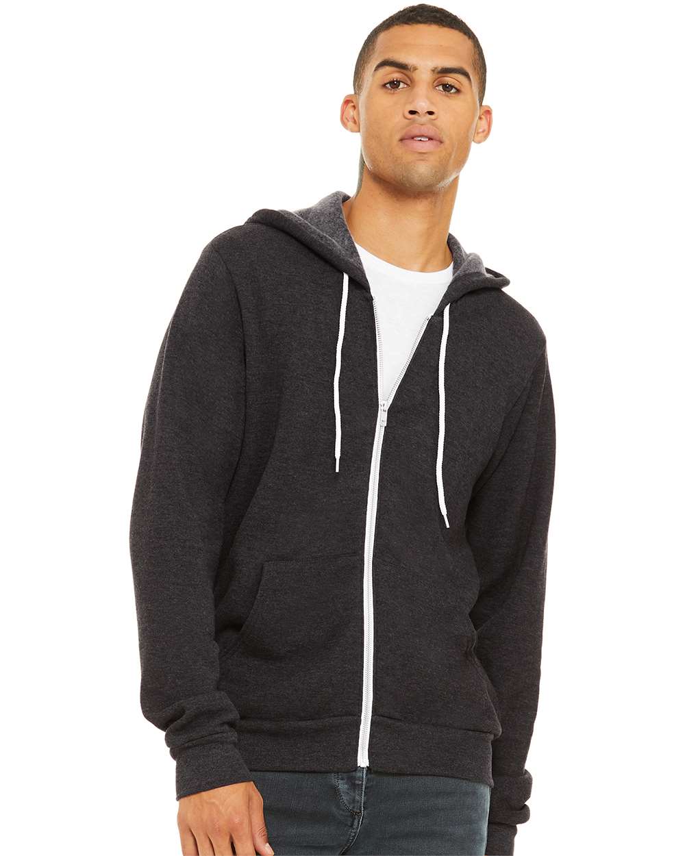 mdl Dark Grey Heather Color Unisex Sponge Fleece Full-Zip Hoodie