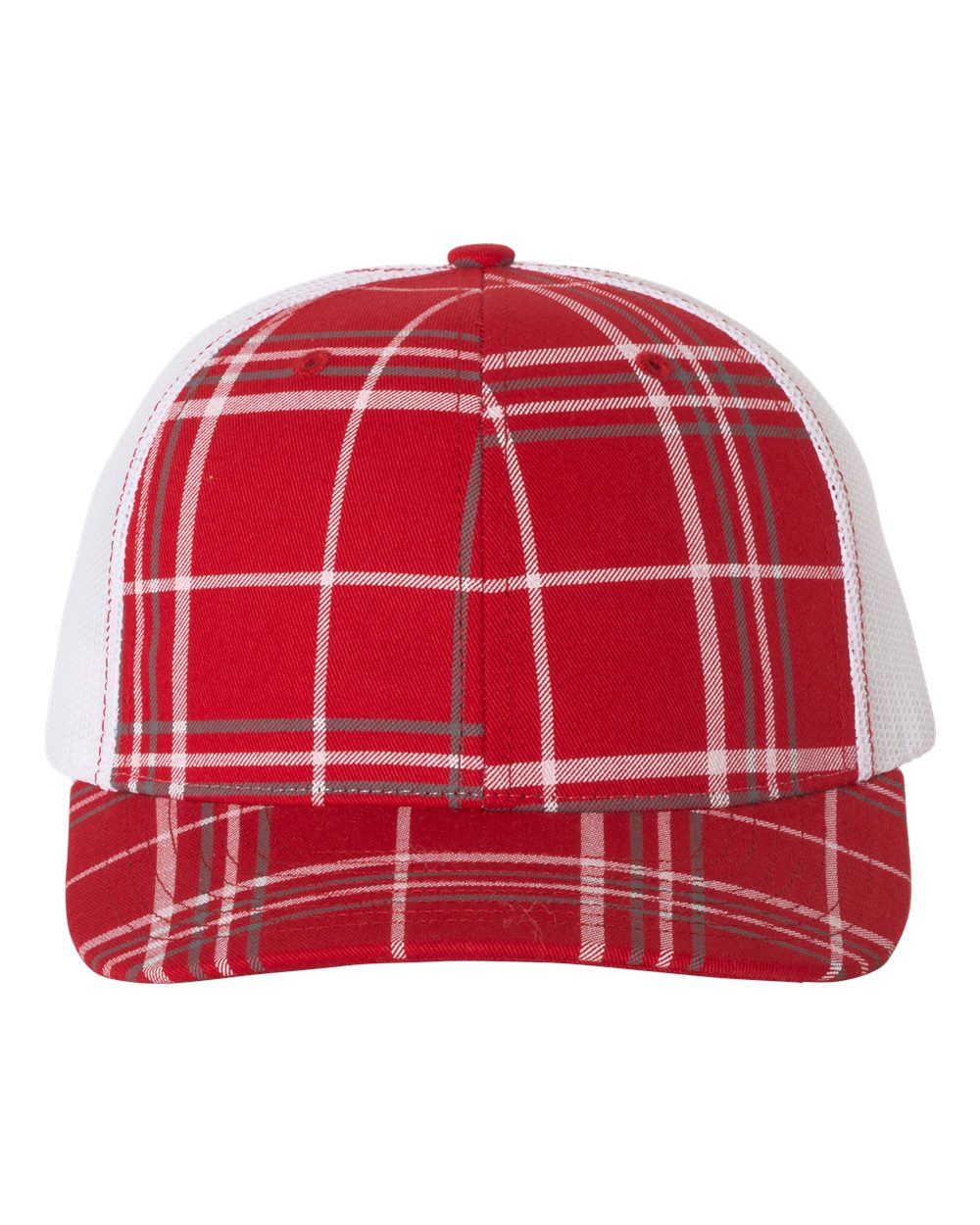 Plaid Print Red, Charcoal and White Color Patterned Snapback Trucker Cap