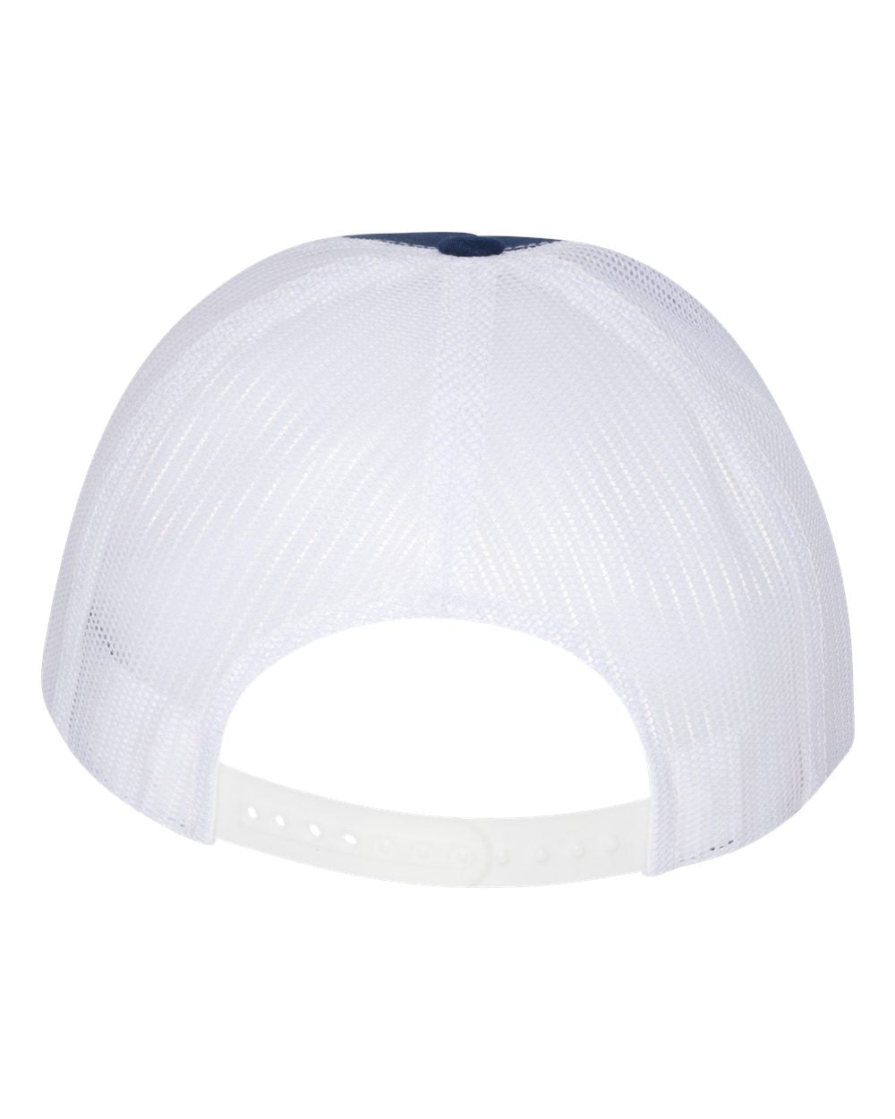 Navy and White Color Flat Bill Trucker Cap Back View