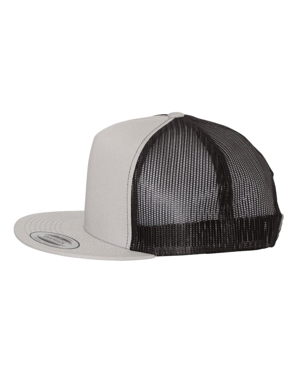 Silver and Black Color Flat Bill Trucker Cap Side View