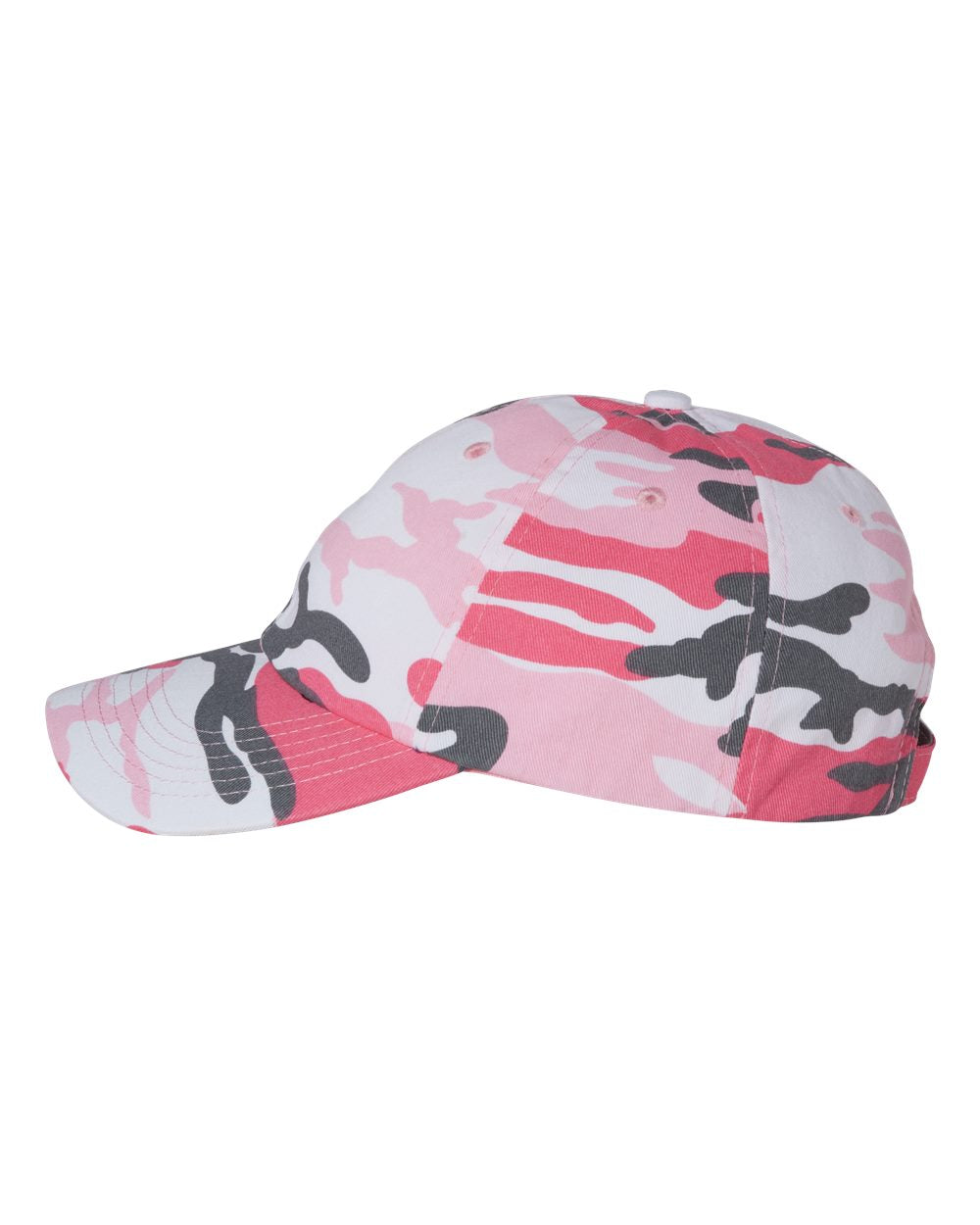 Valucap Adult Bio-Washed Classic Dad’s Cap VC300A Pink Camo Color Adult Bio-Washed Classic Dad’s Cap Side View